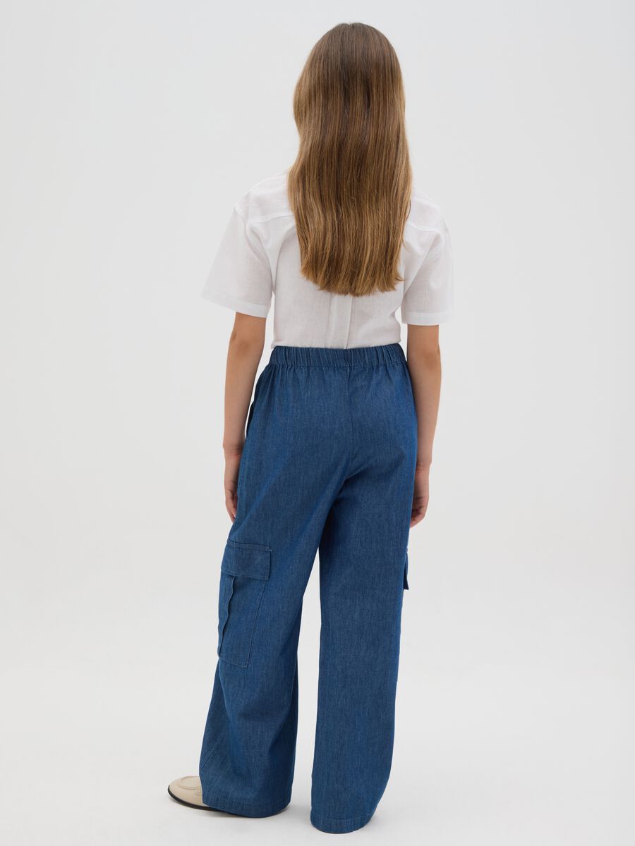 Girls' wide blue cargo trousers in pure cotton_2