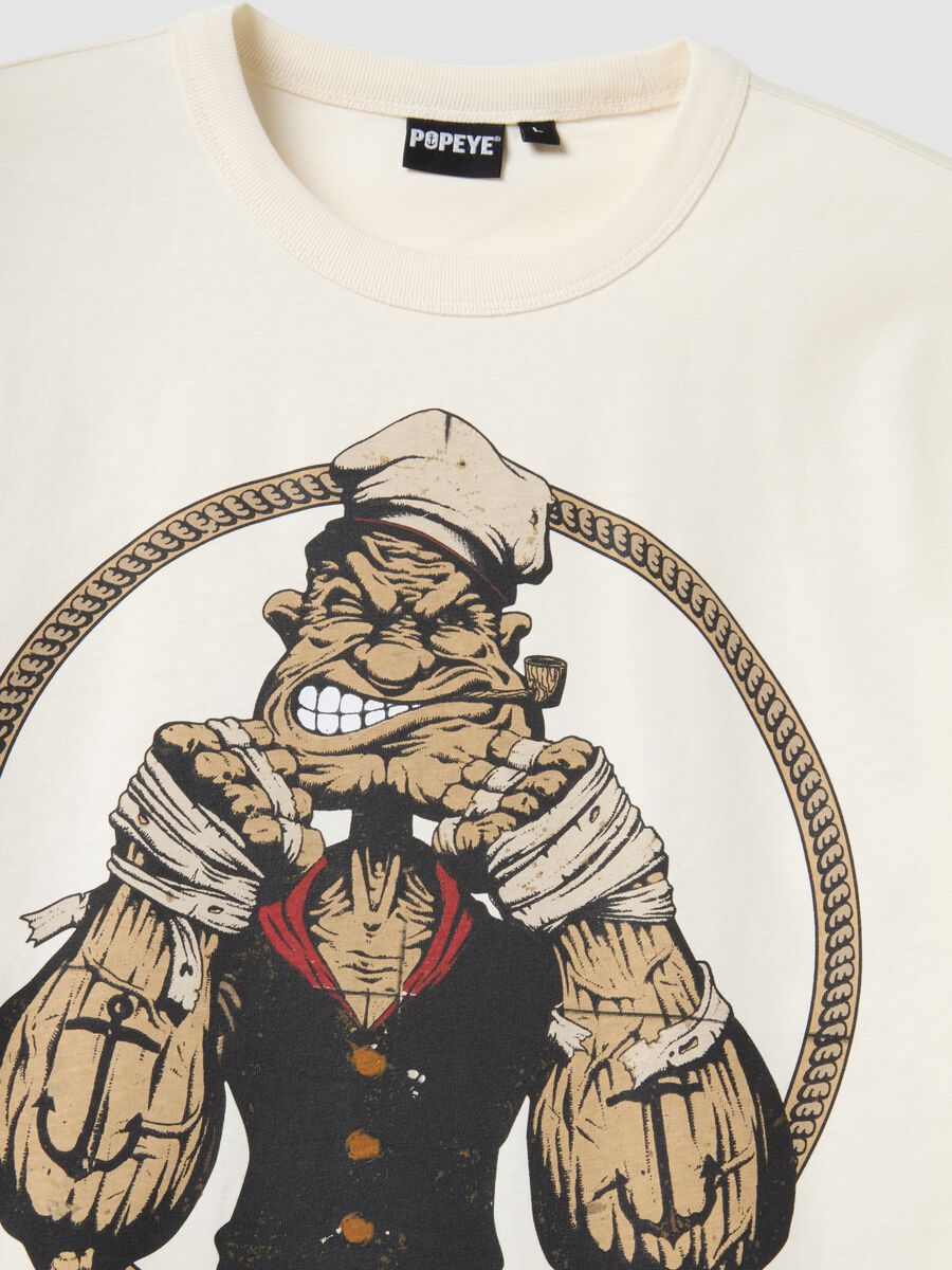 Beige regular fit pure cotton t-shirt with Popeye print_5