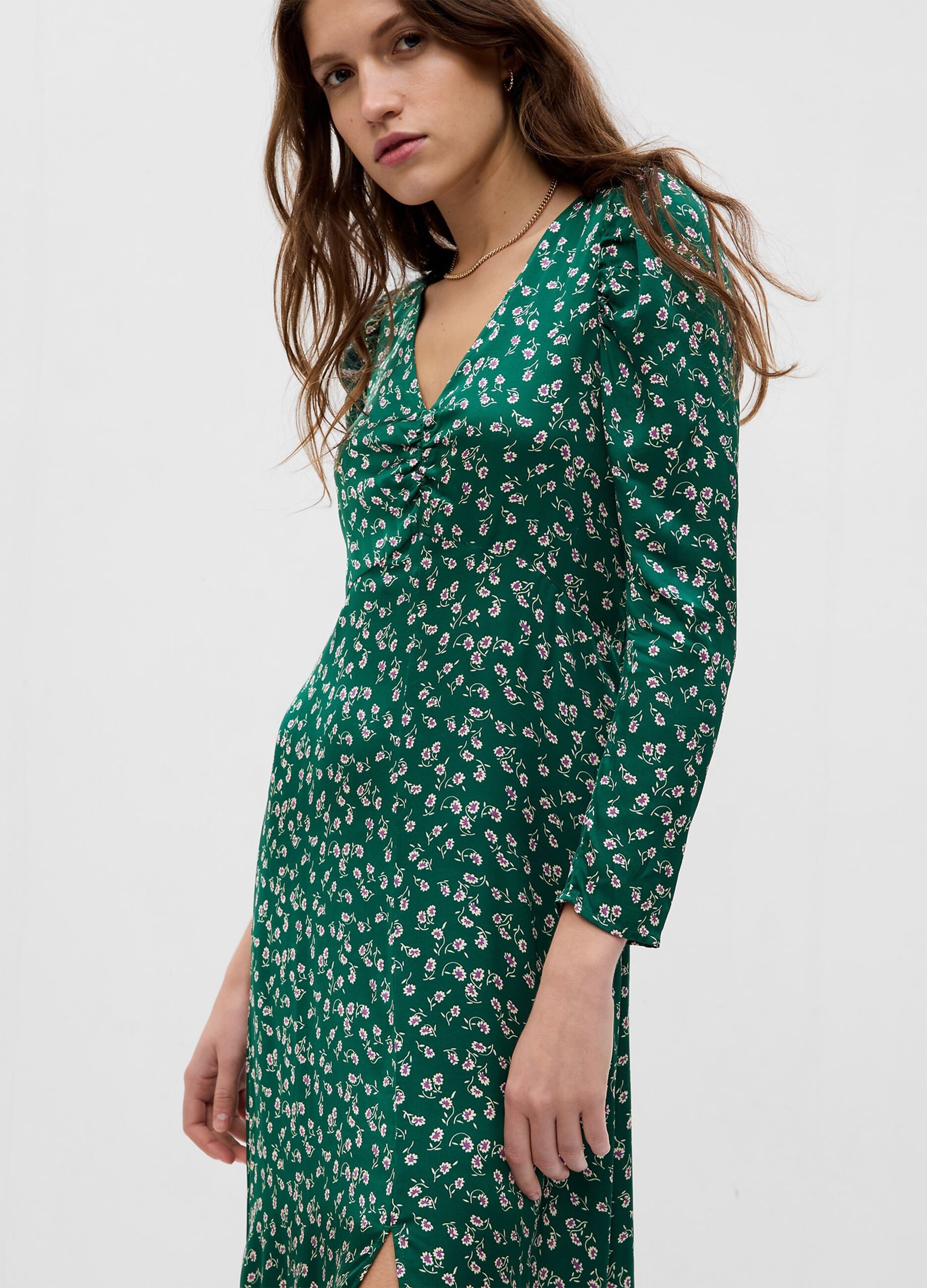 Abito midi in satin con stampa floreale