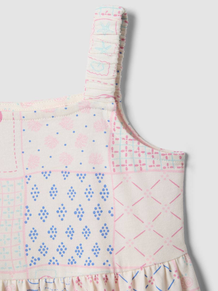 White and pink pure cotton girls&rsquo; dress, regular fit with printed pattern_2