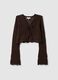 Brown pure cotton regular fit knitted deep V cardigan_4