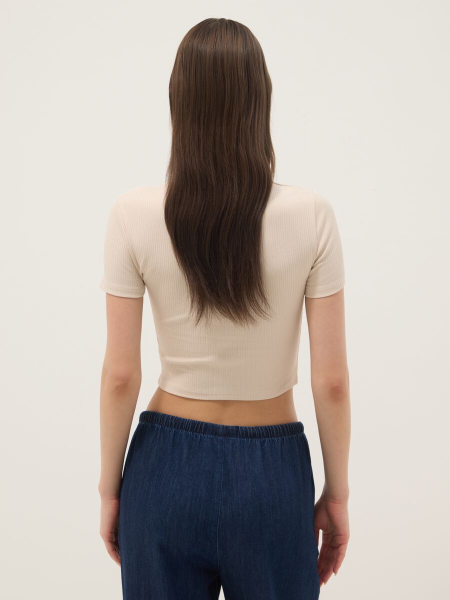 Beige ribbed fitted stretch-cotton T-shirt_3