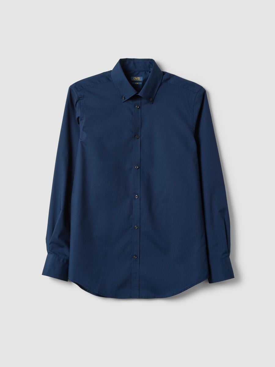Camicia blu slim fit con collo button down easy iron_4