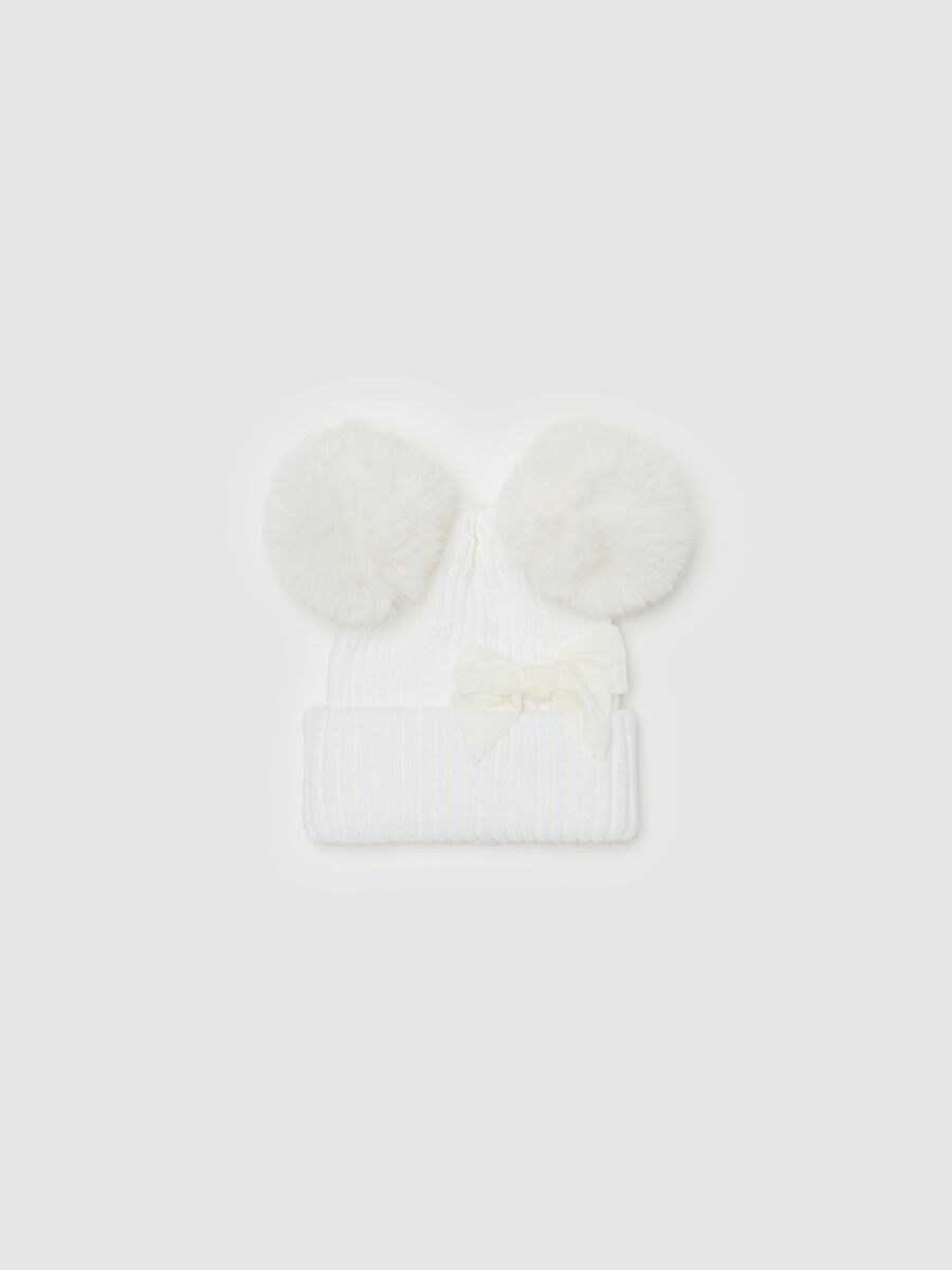 Hat with faux fur pompom and bow_0
