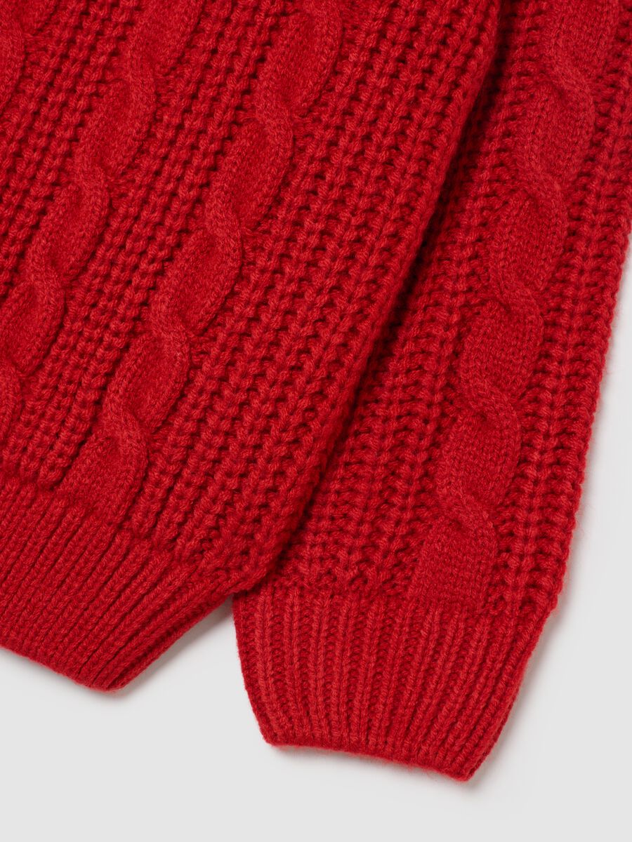 Children's Red Crew Neck Sweater - Regular Fit with Cable Design_4