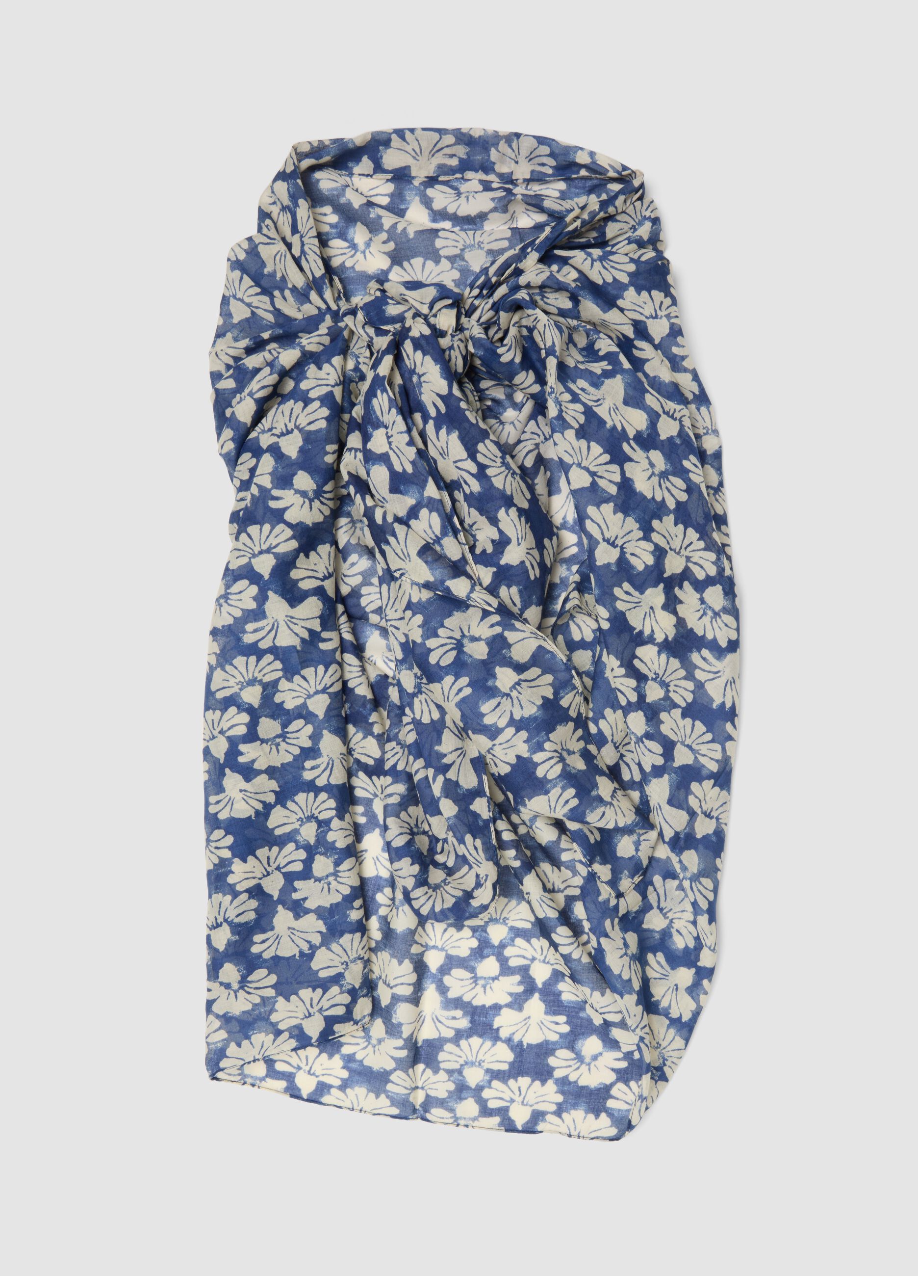 Blue pure cotton sarong with floral print