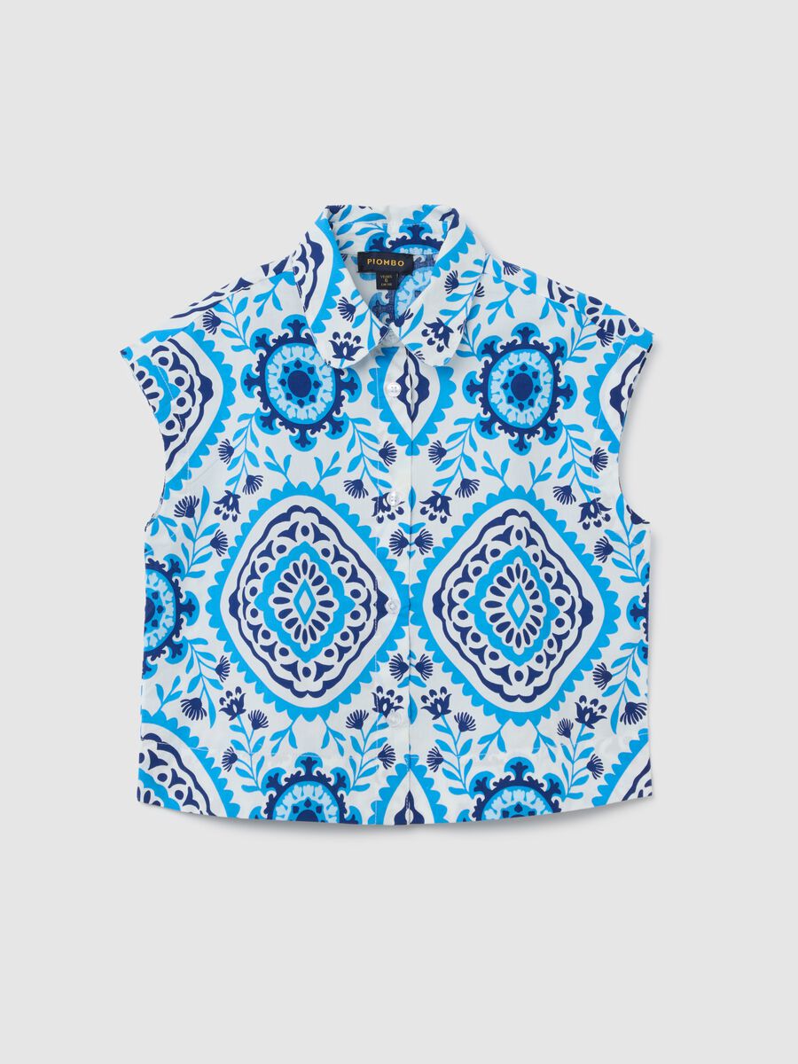 Sleeveless girl's shirt in multicolour pure cotton with print_0