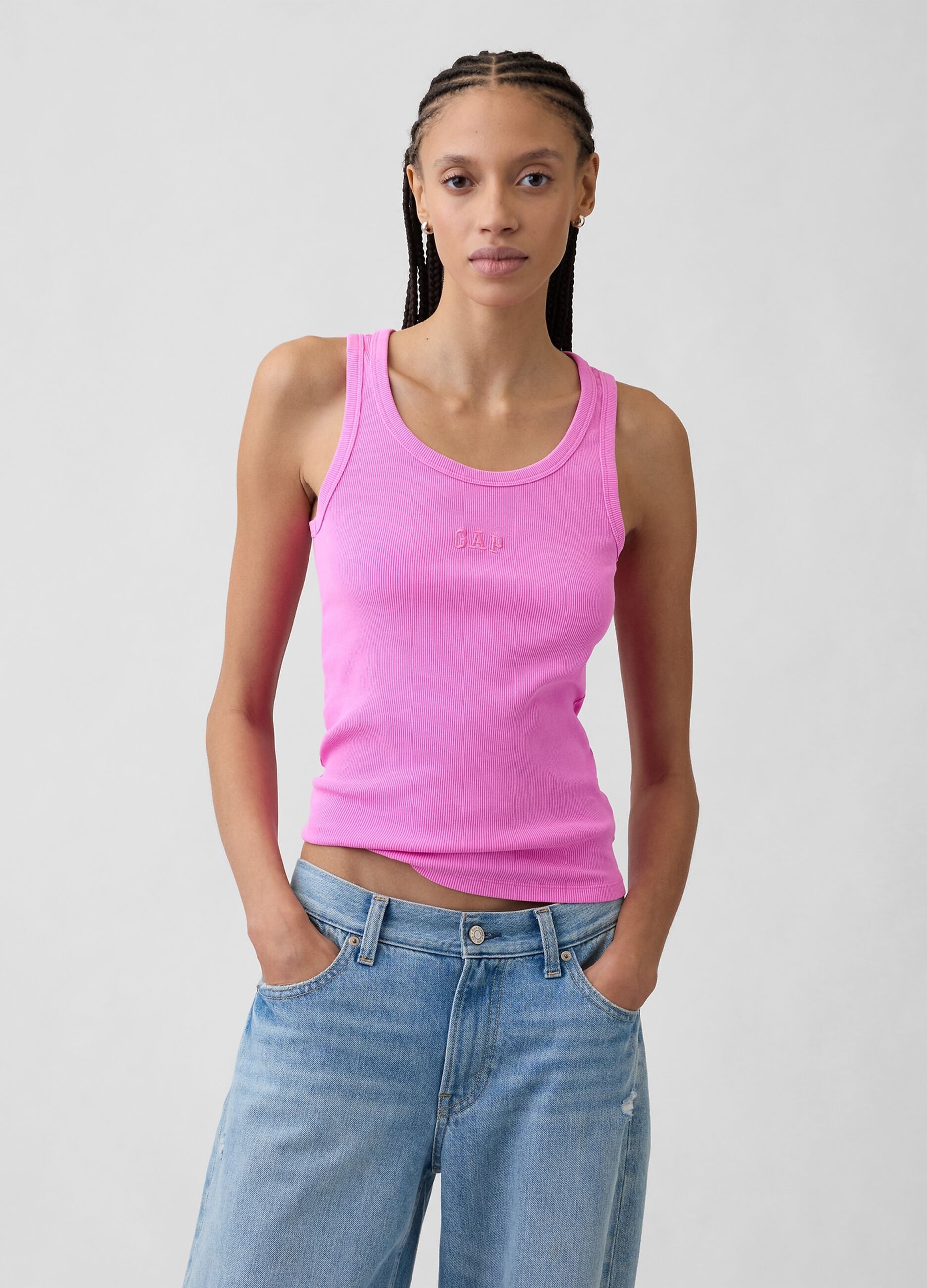 Ribbed stretch cotton tank top