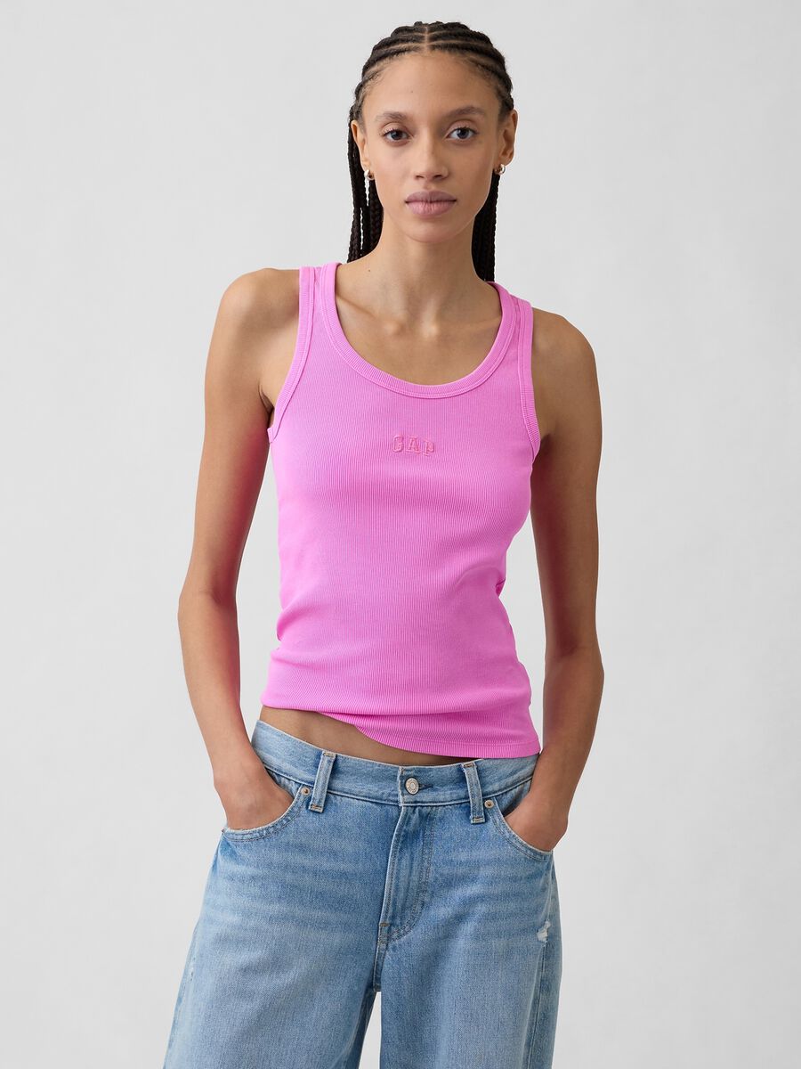 Ribbed stretch cotton tank top_0