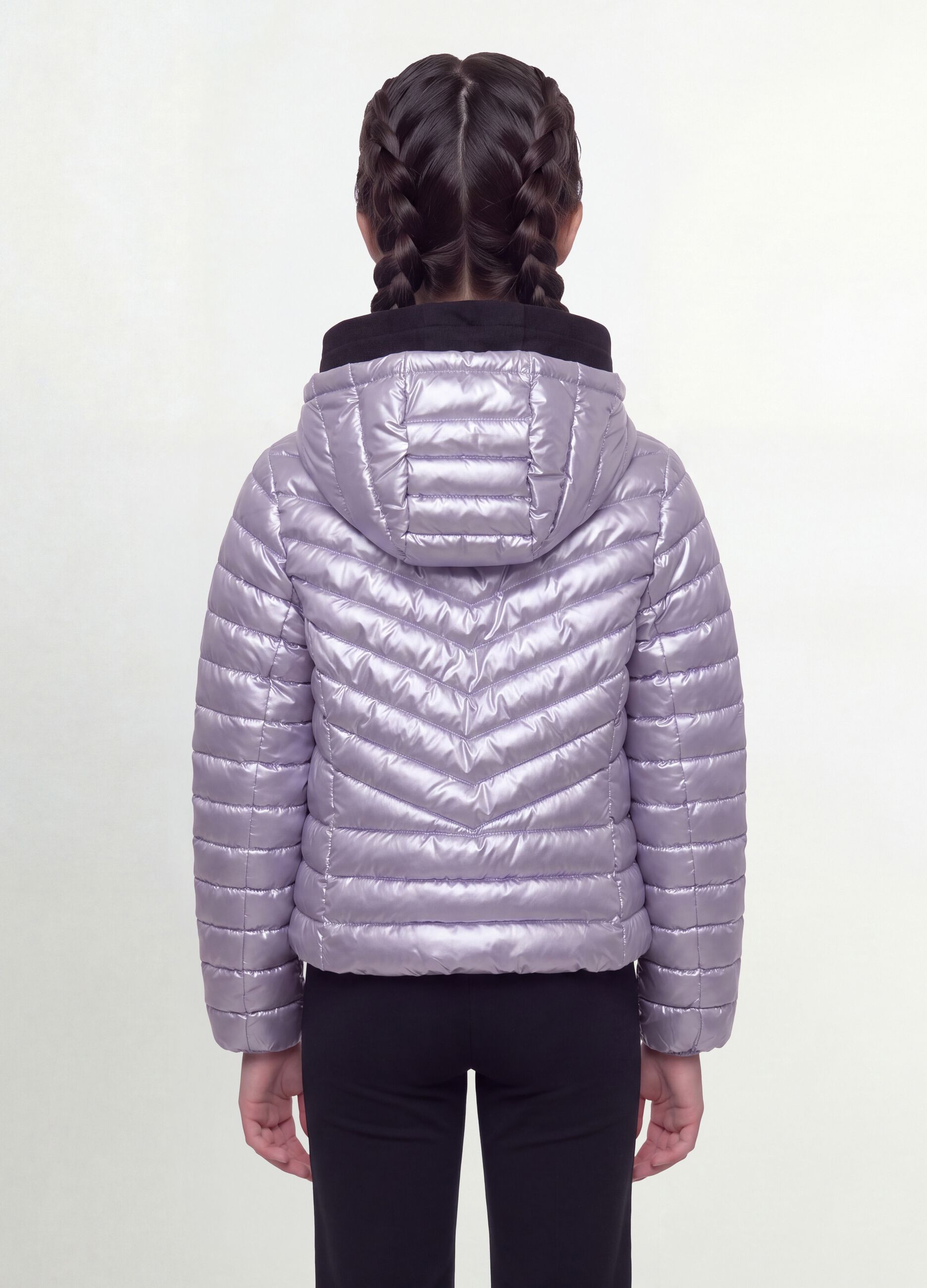 Purple Ultralight Padded Hooded Jacket with Zip for Girls