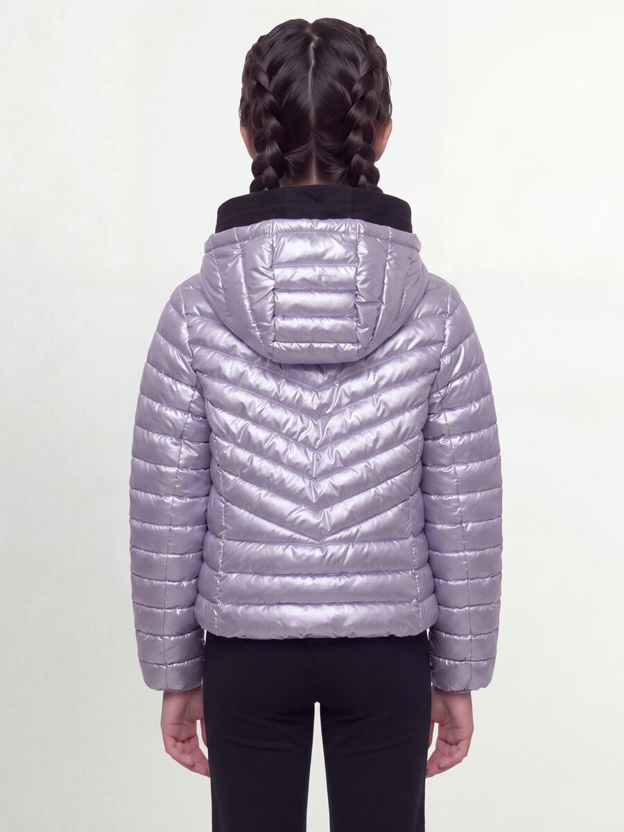 Purple Ultralight padded jacket with hood and zip for girls_3