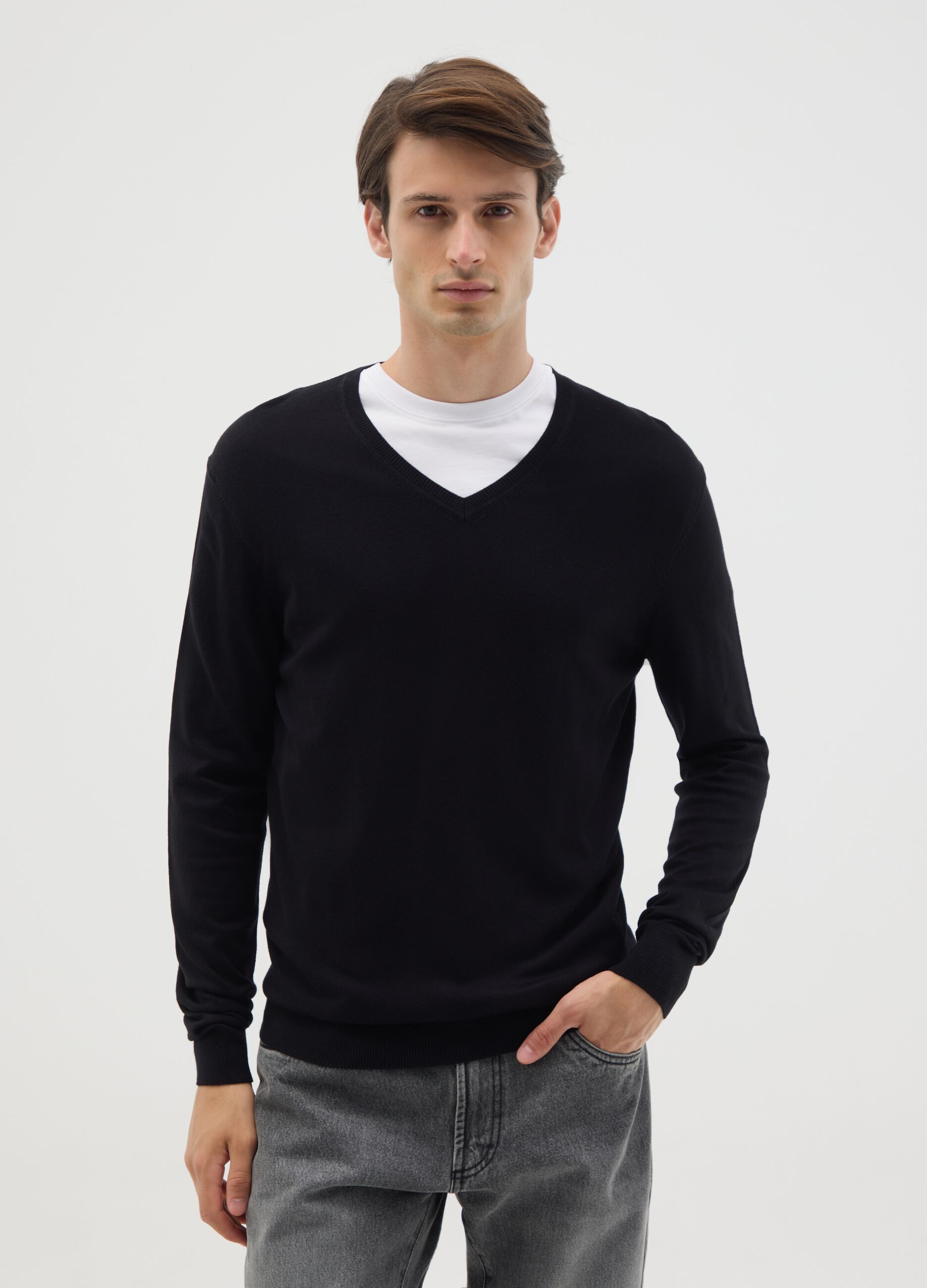 Black viscose blend jumper regular fit