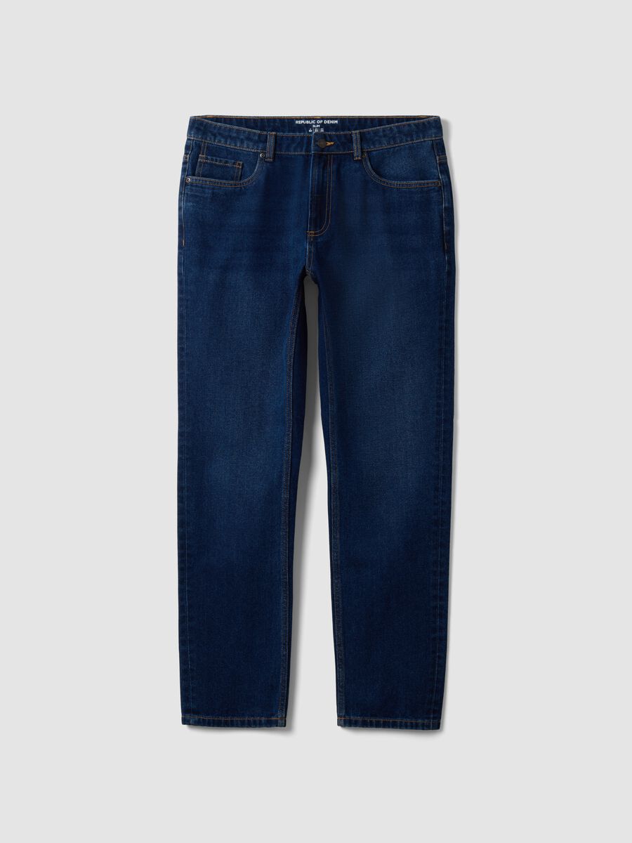 Dark blue slim-fit jeans in a cotton-viscose blend_0