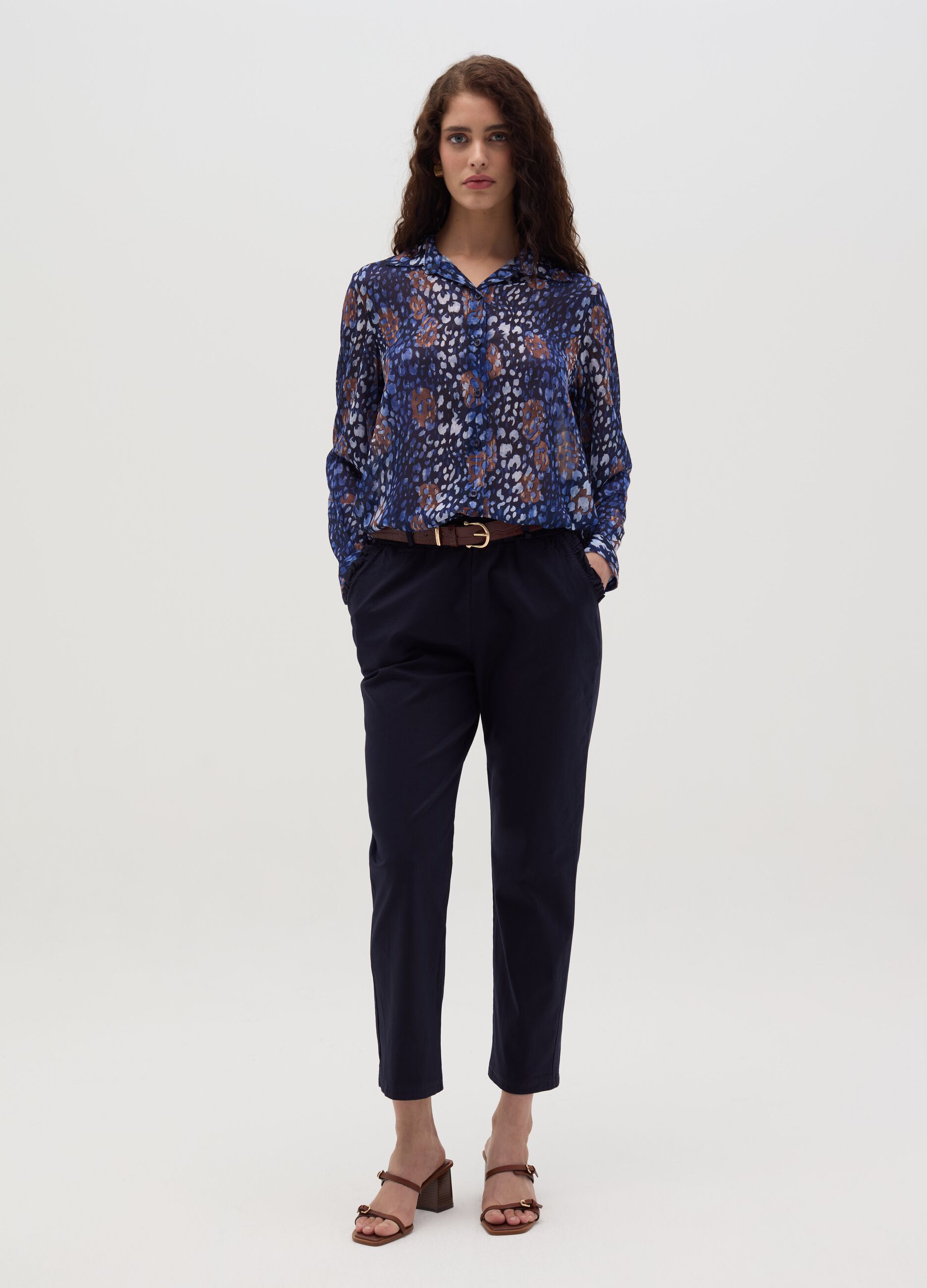 Stretch cotton trousers with drawstring