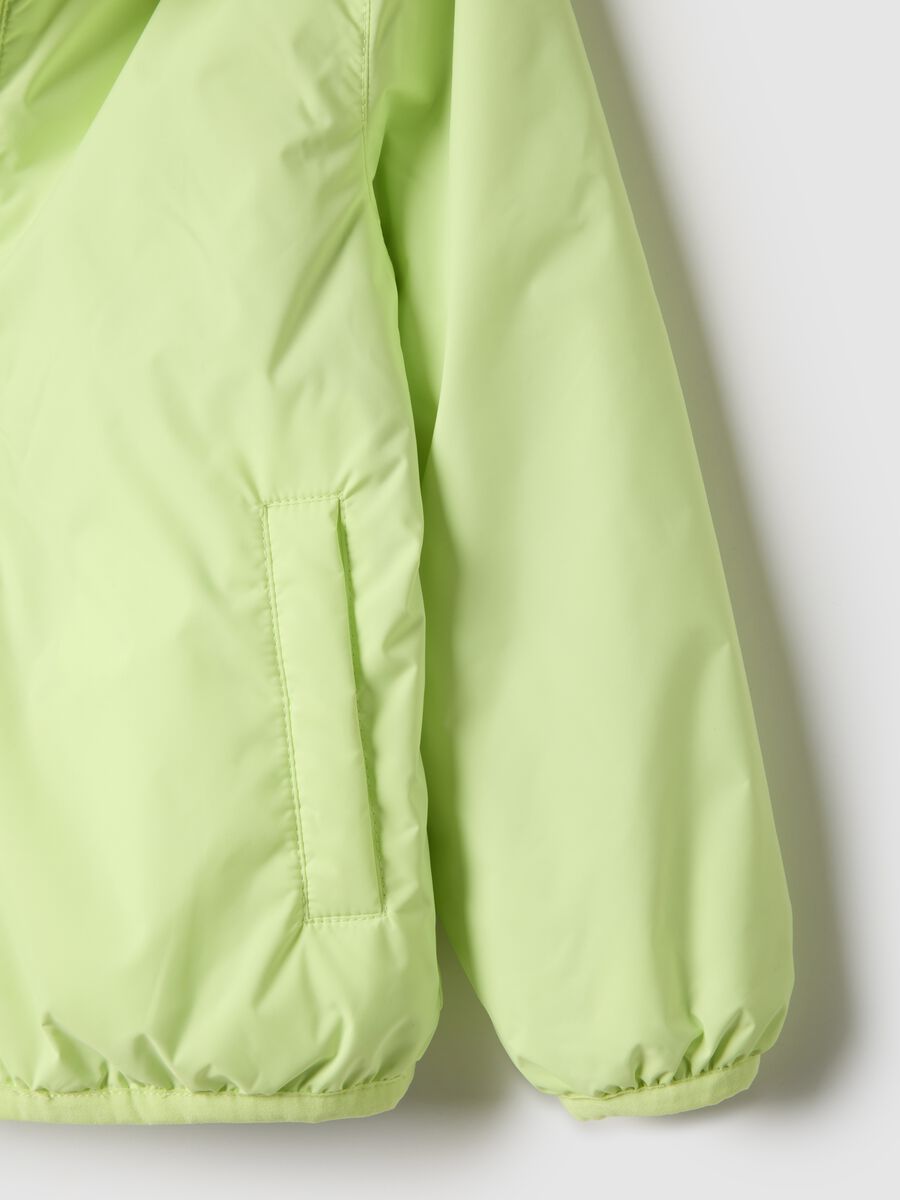 Green fabric regular fit jacket for children with hood_3