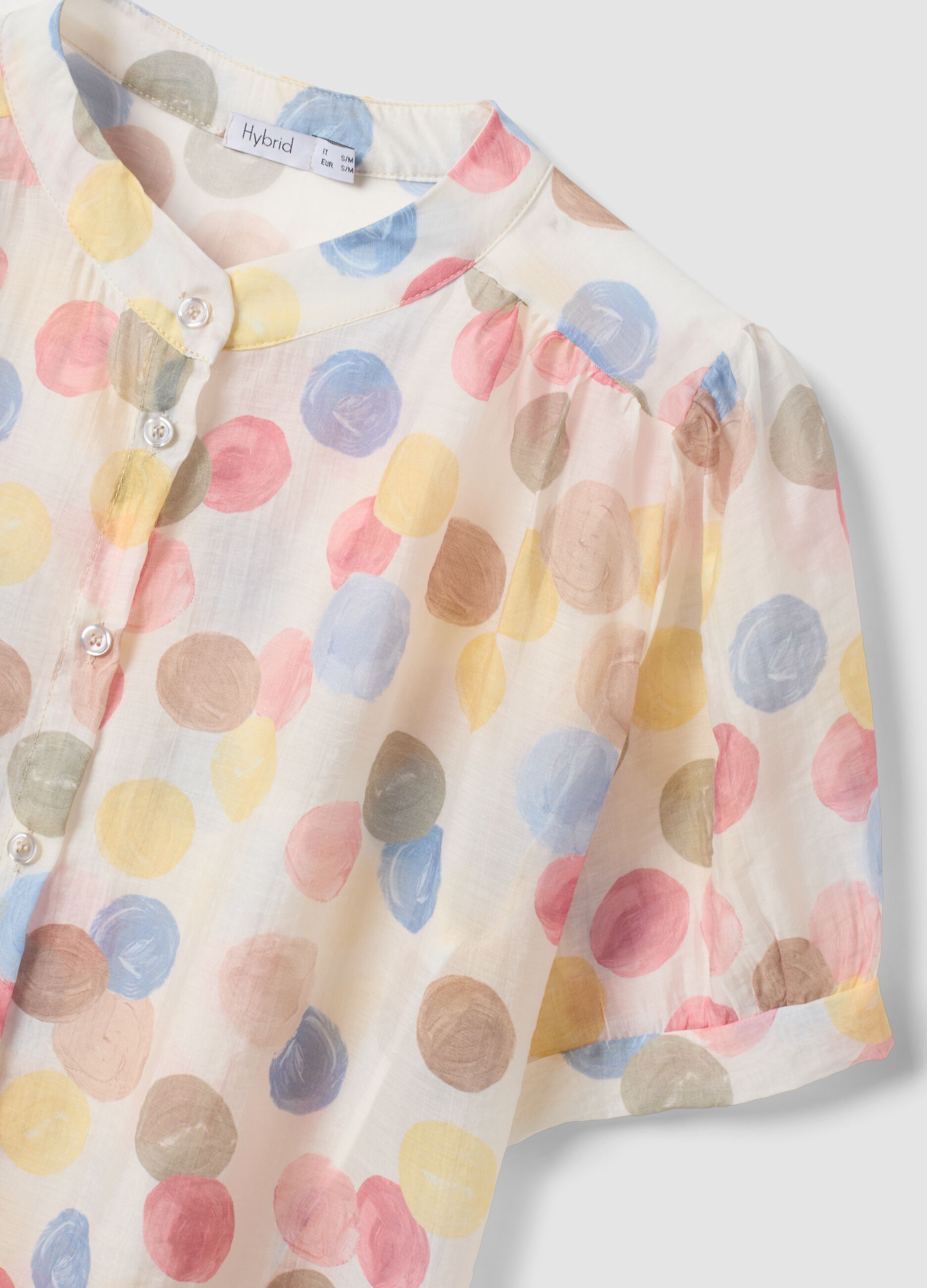 Multicolour lyocell-blend blouse with short sleeves