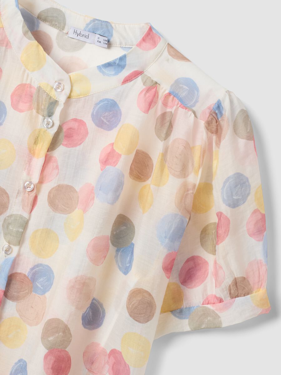 Multicolour lyocell-blend blouse with short sleeves_1