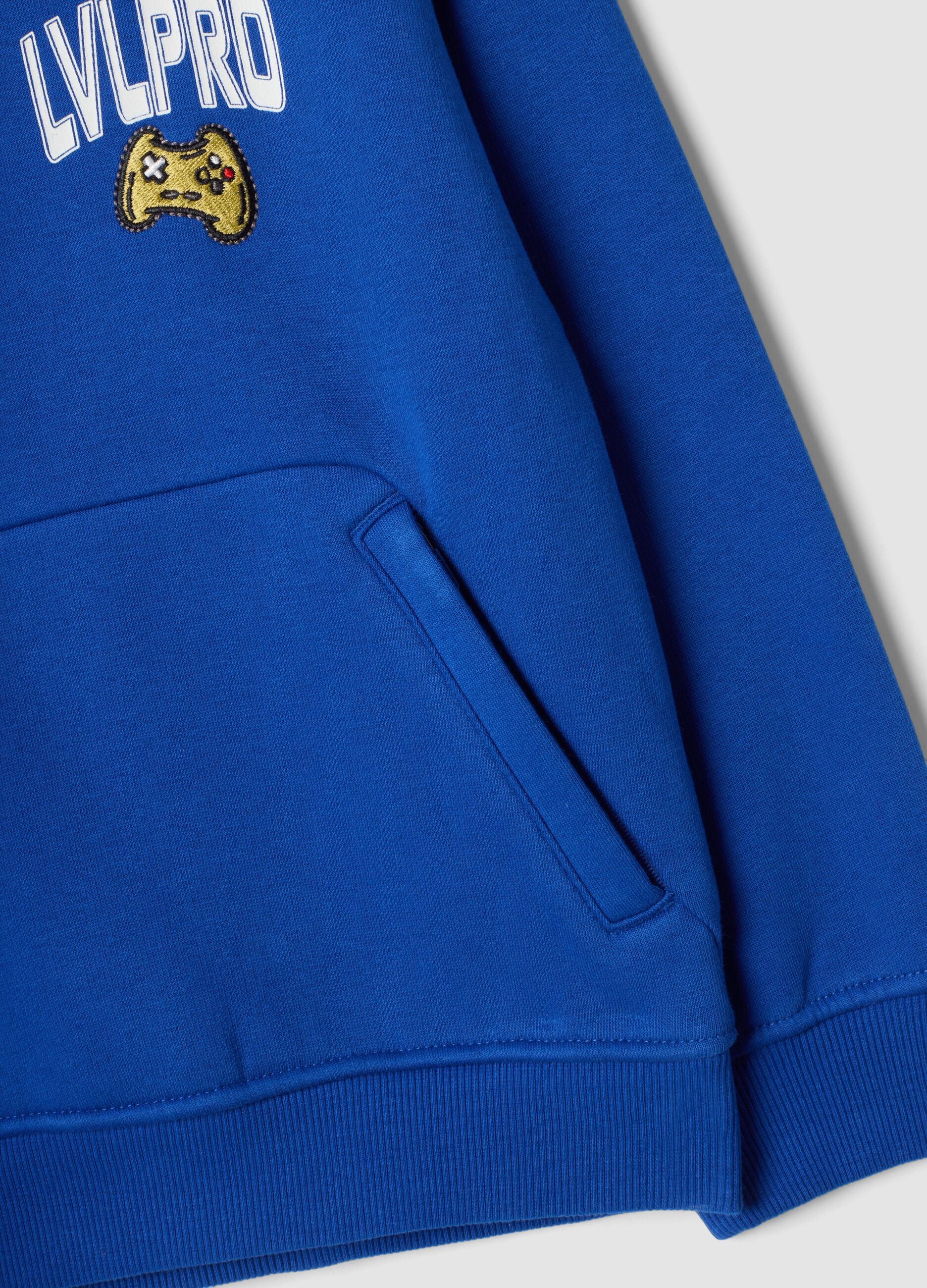 Blue cotton-blend hoodie with crew neck