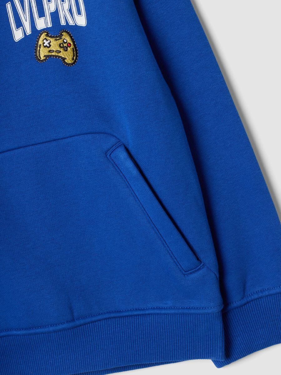 Blue cotton-blend hoodie with crew neck_3