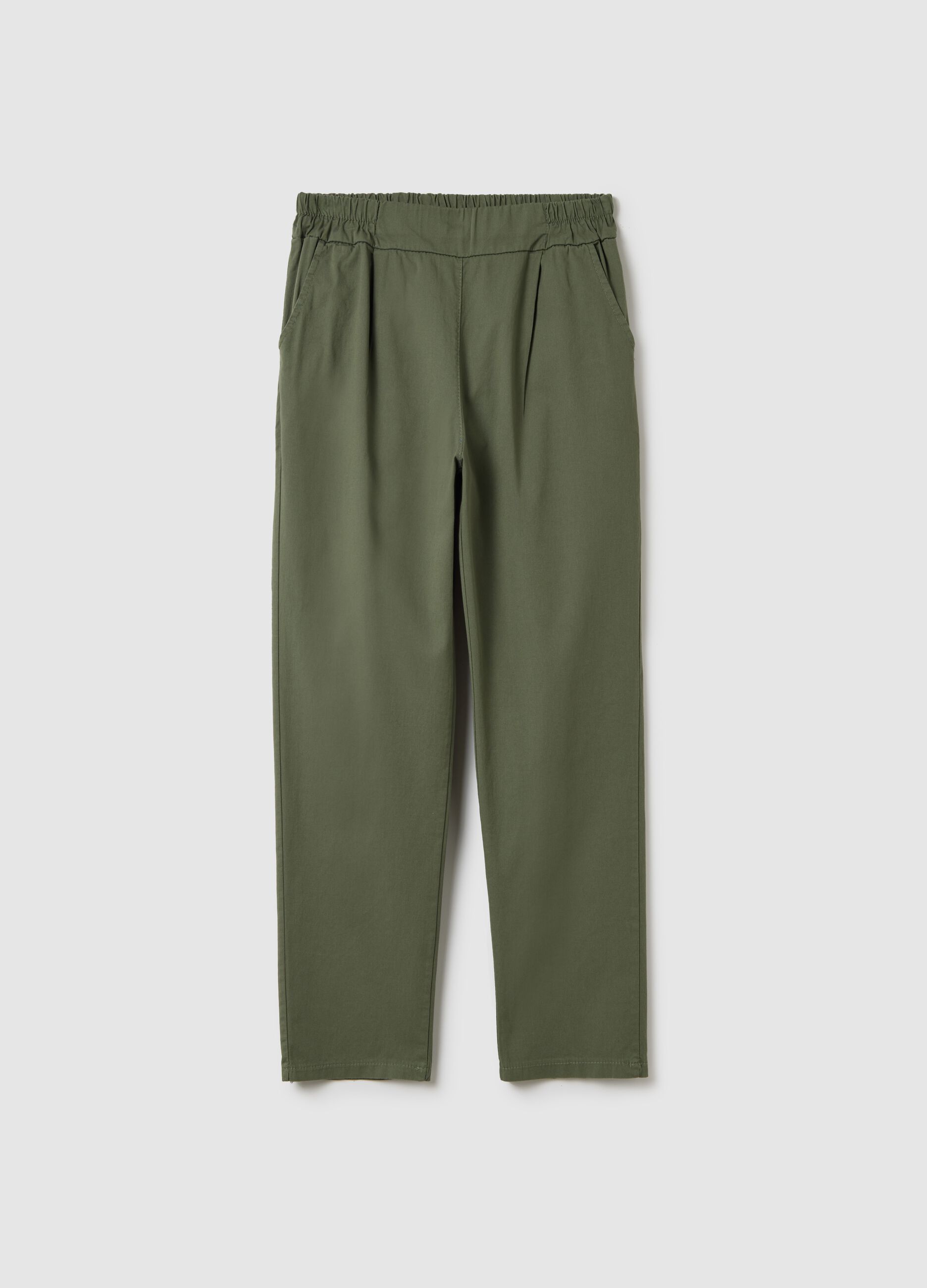 Green cigarette trousers with elastic waistband
