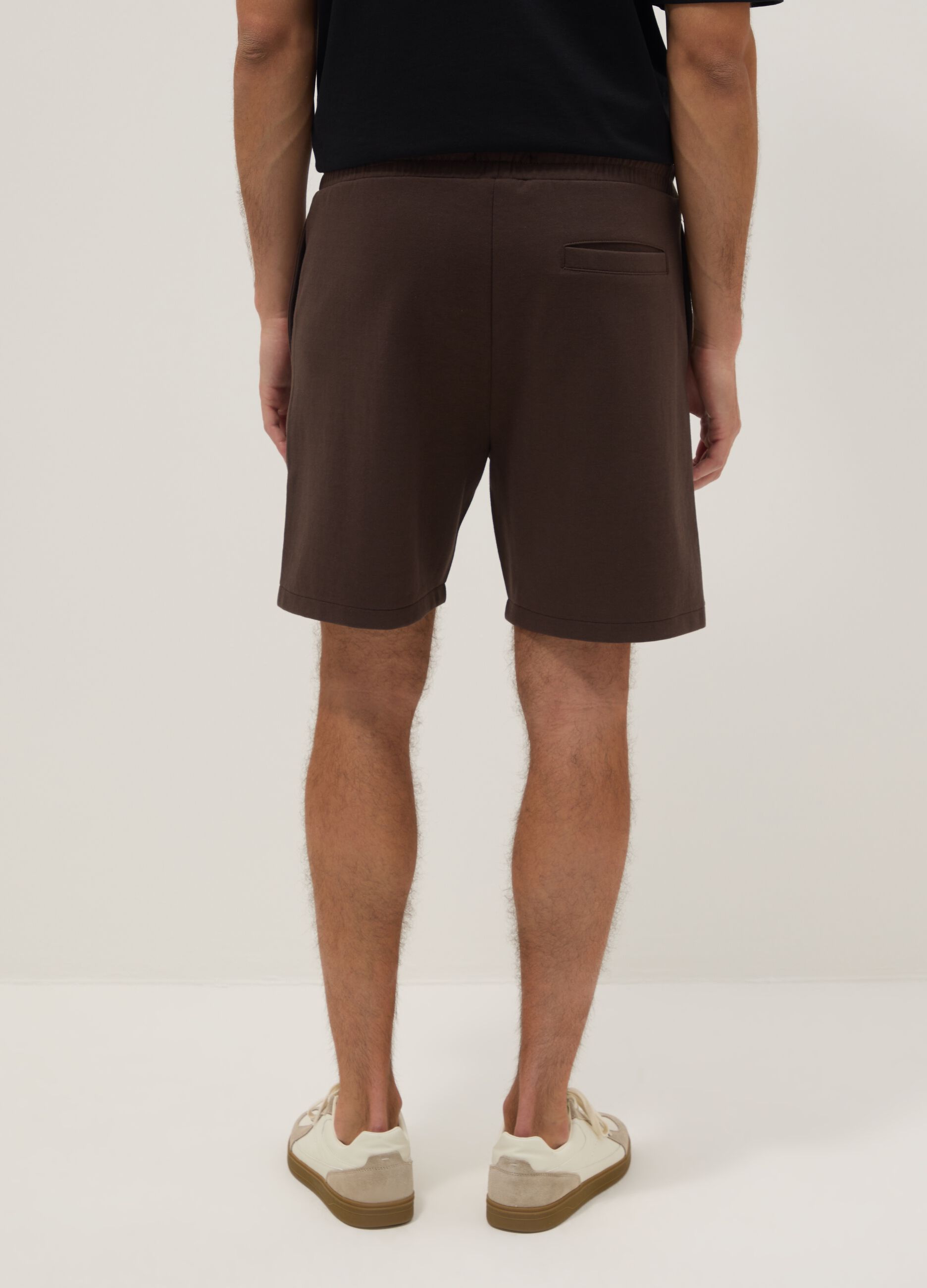 Brown cotton-blend regular-fit shorts with drawstring