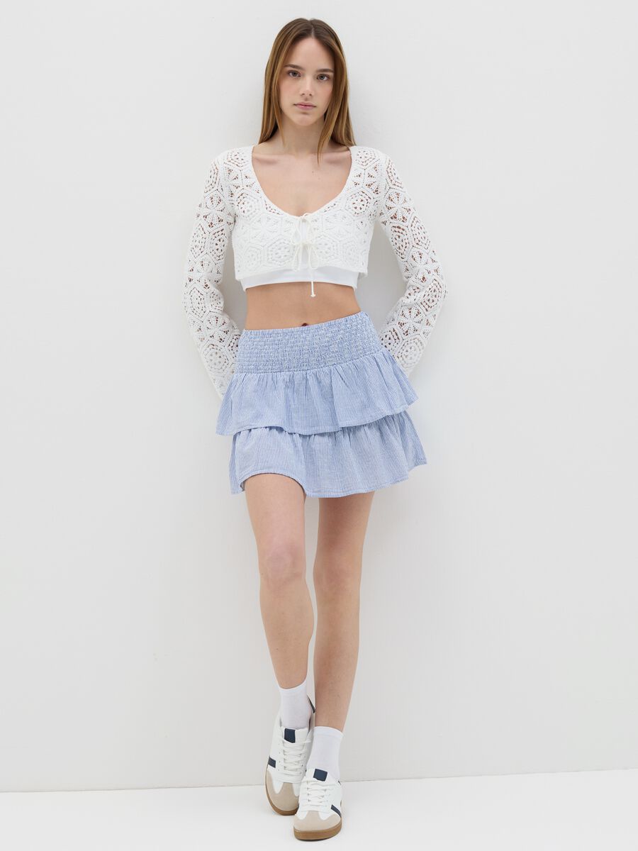 Women’s light blue, tiered mini skirt with regular fit in 100% cotton_0