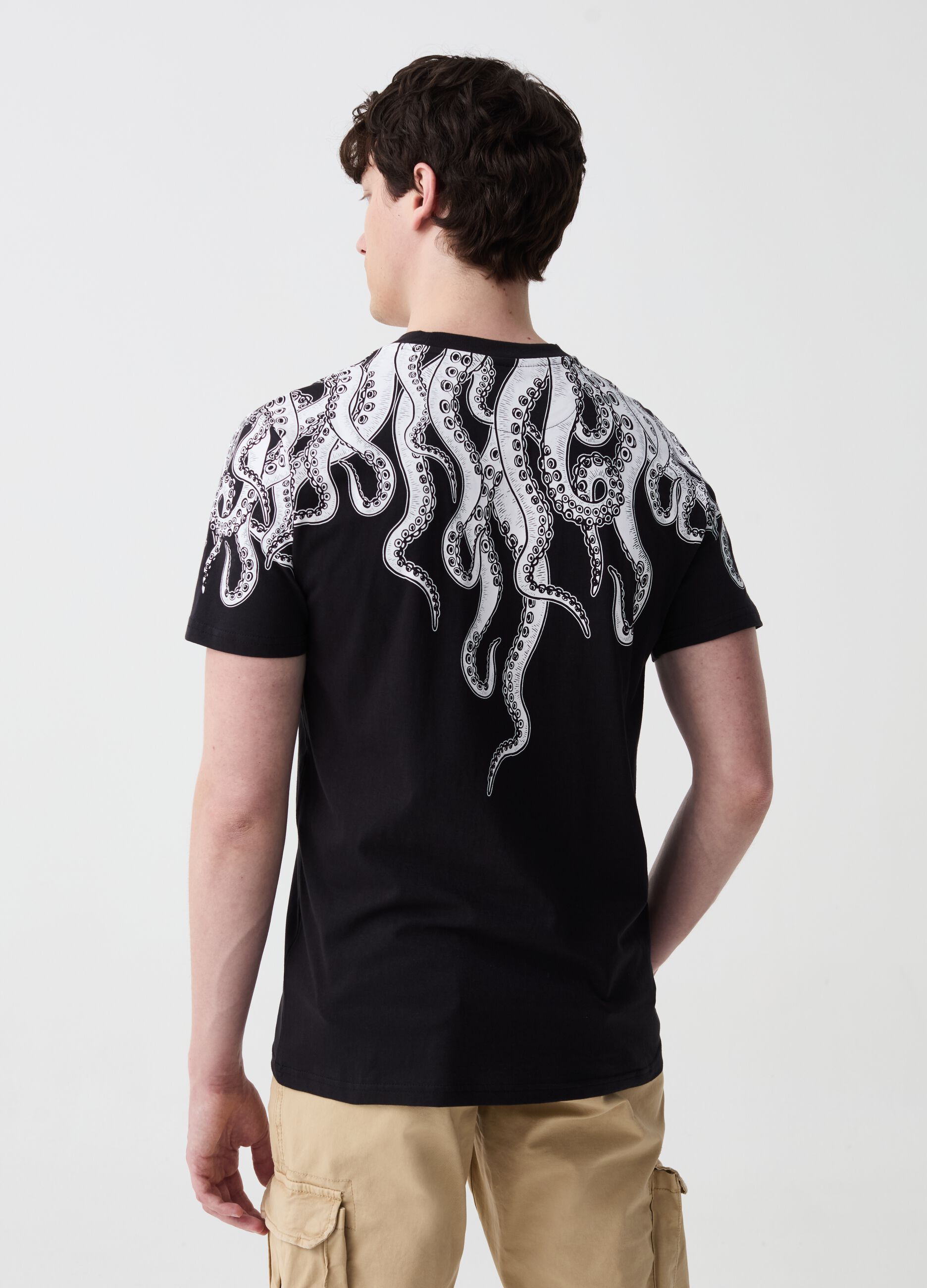 T-shirt with octopus print and round neck