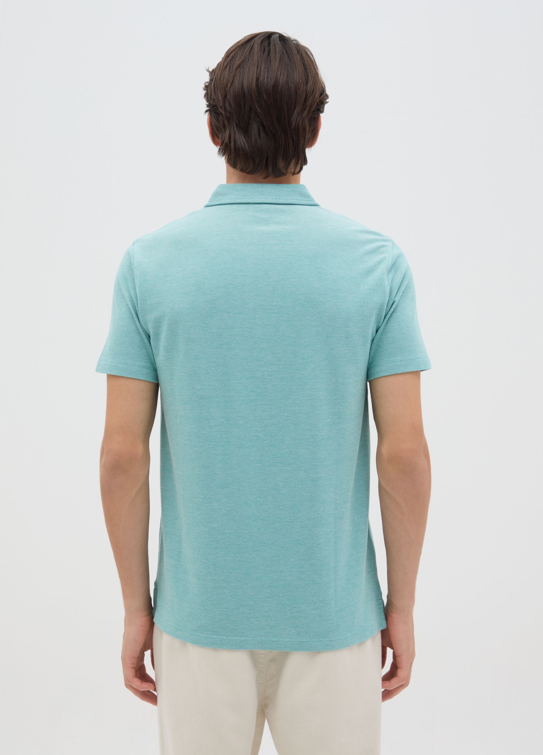 Polo da uomo in puro cotone azzurro regular fit