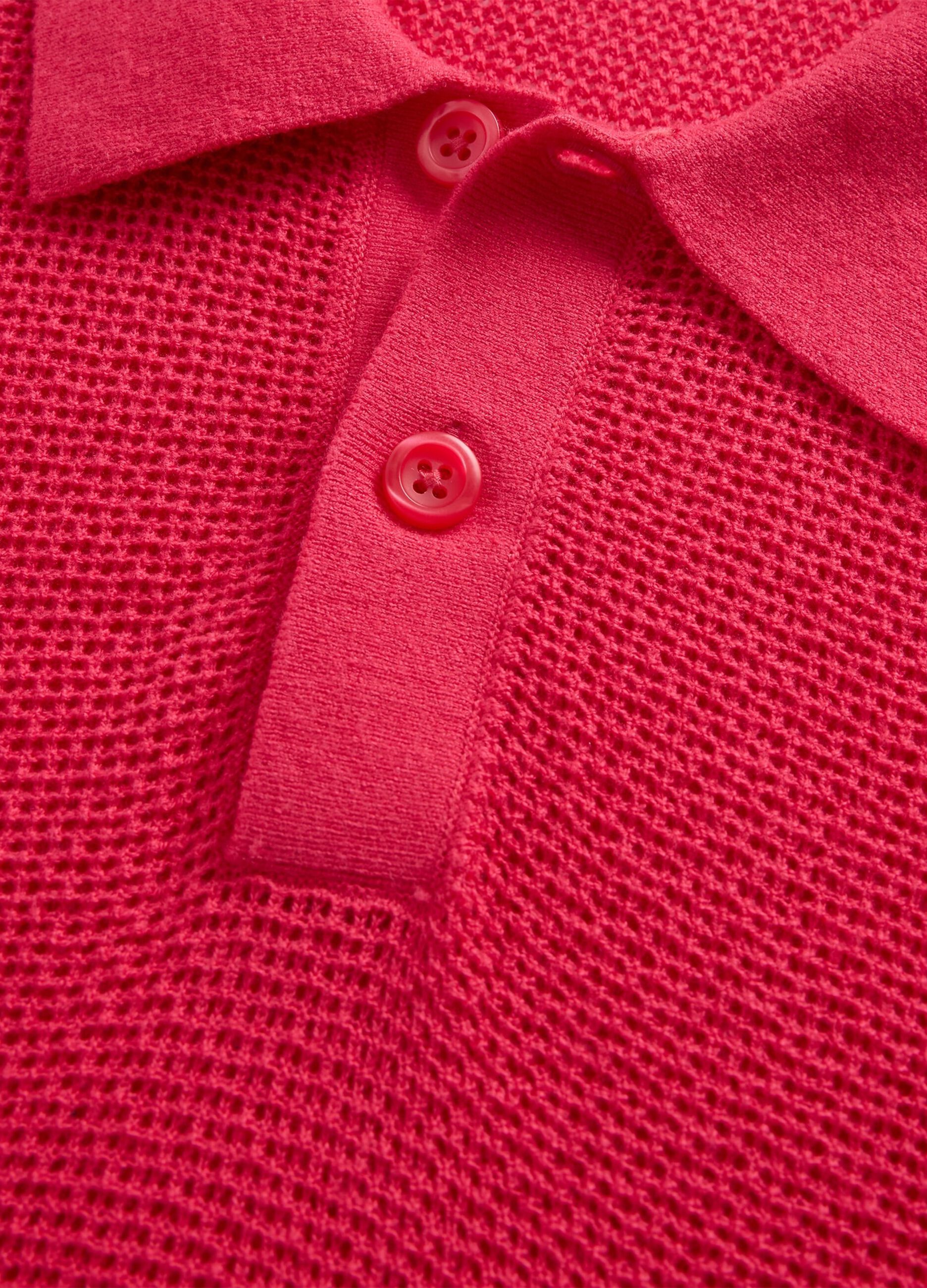 Pink Short Sleeve Polo in Textured Fabric