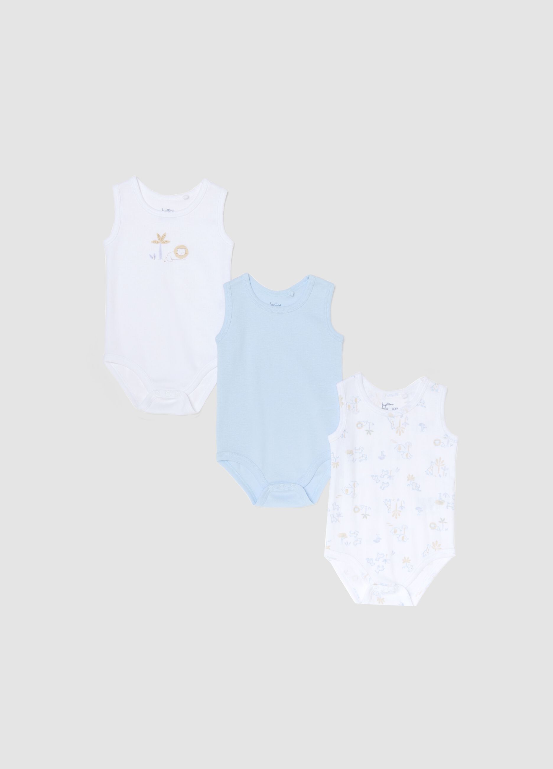 Multicolour sleeveless cotton bodysuit tripack for newborns
