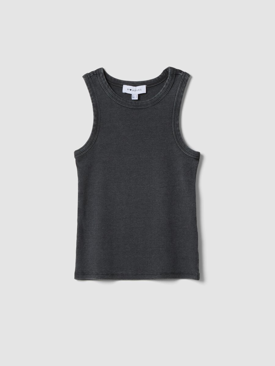 Grey ribbed stretch-cotton fitted tank top_4