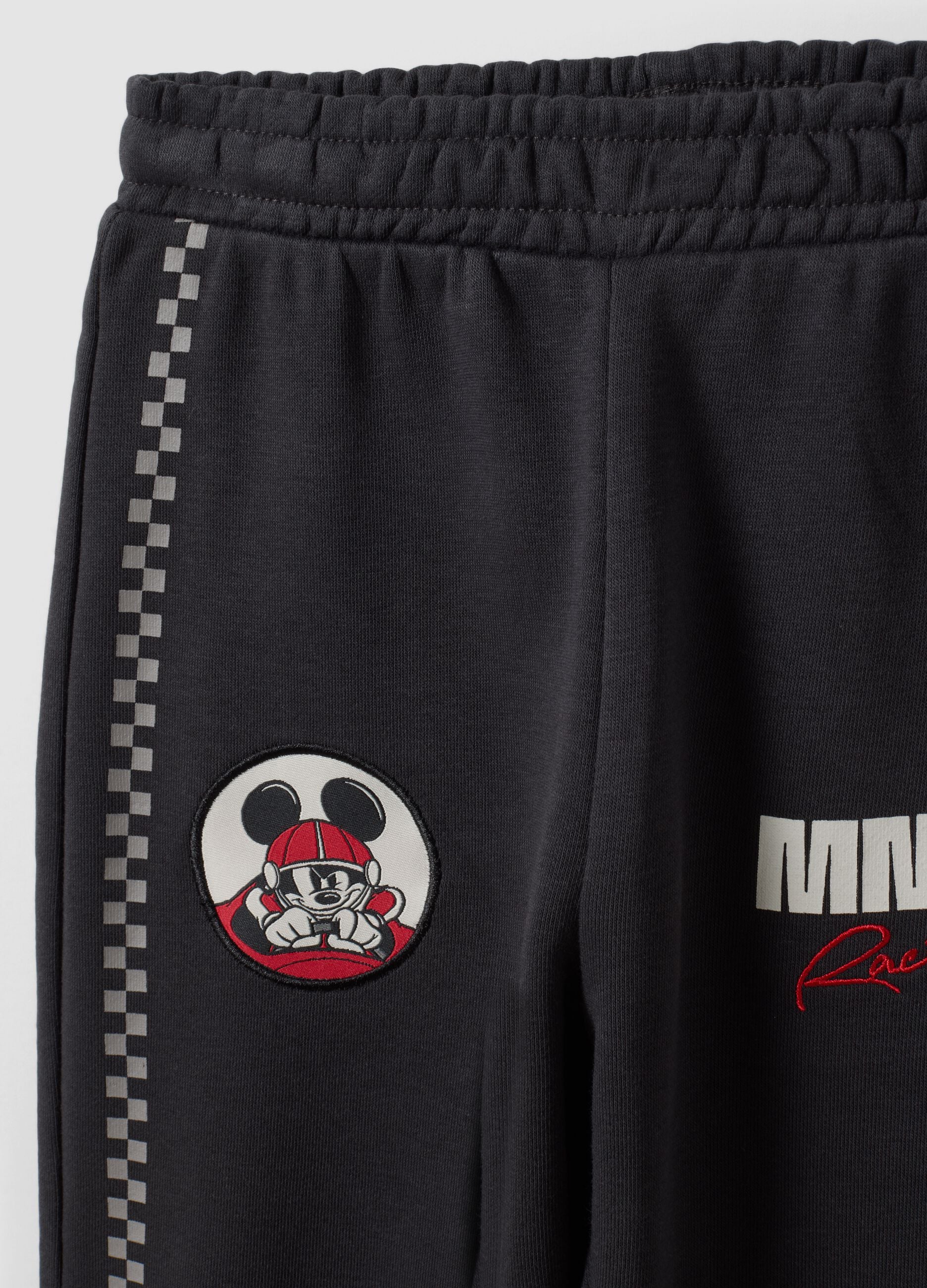 Pantaloni jogger neri in misto cotone con elastico e stampa Mickey