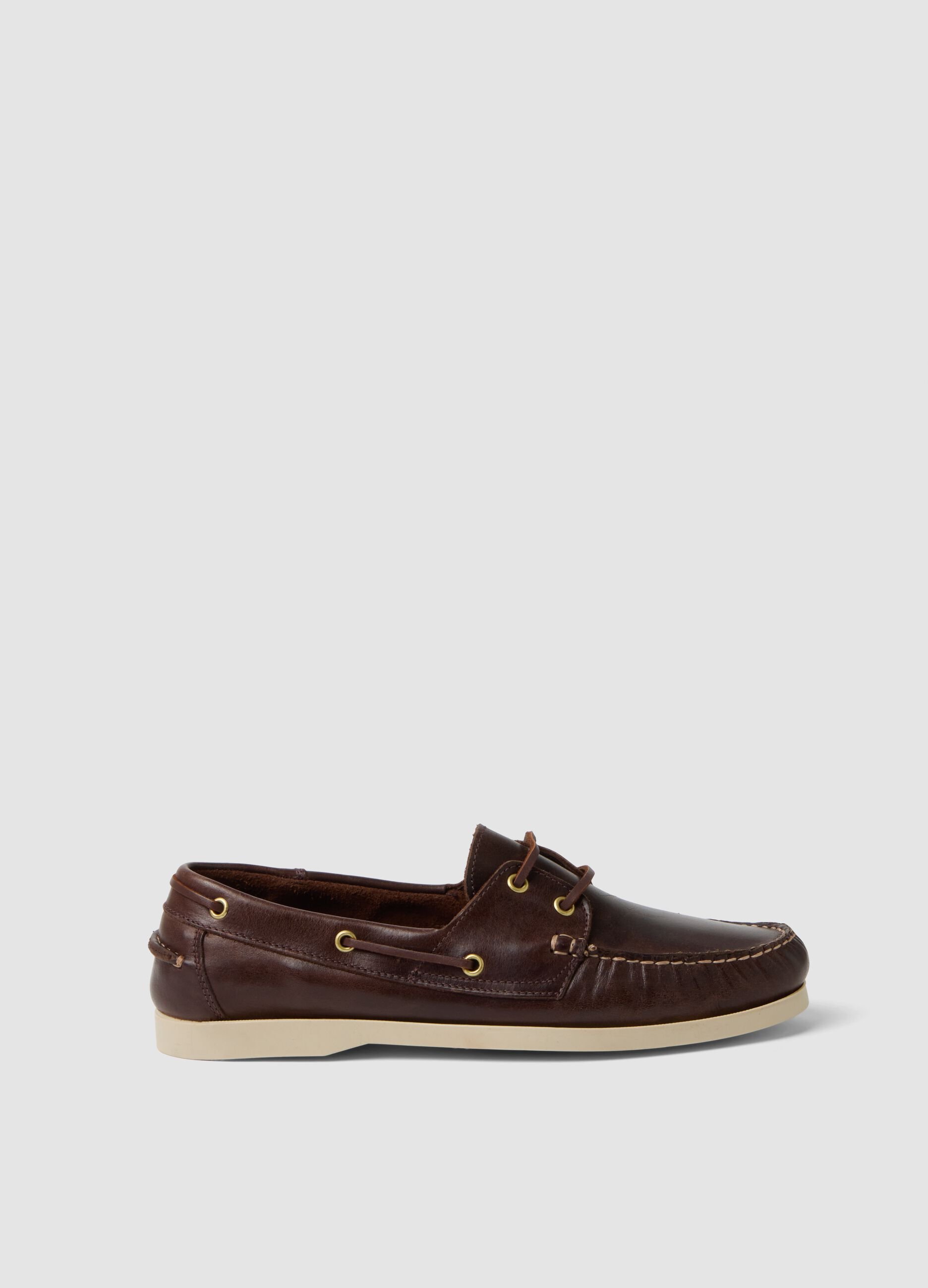 Brown leather boat shoes