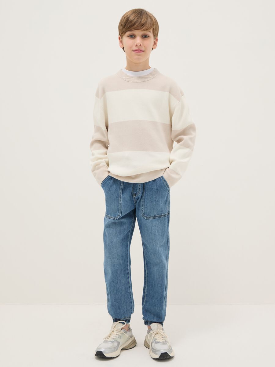 Blue cotton blend jogger jeans for boys regular fit_0