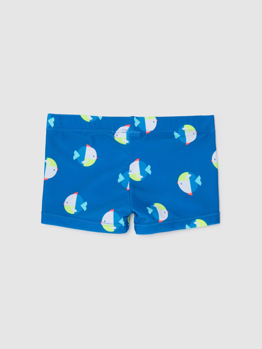 Boys’ costume in blue stretch fabric with fish pattern_1