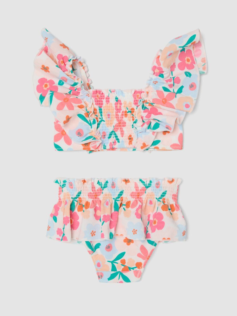 Multicolour Stretch Fabric Bikini with Ruffles_1