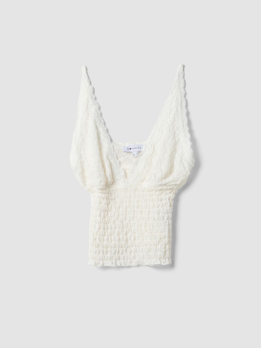 White stretch cotton fitted tank top with floral lace_4