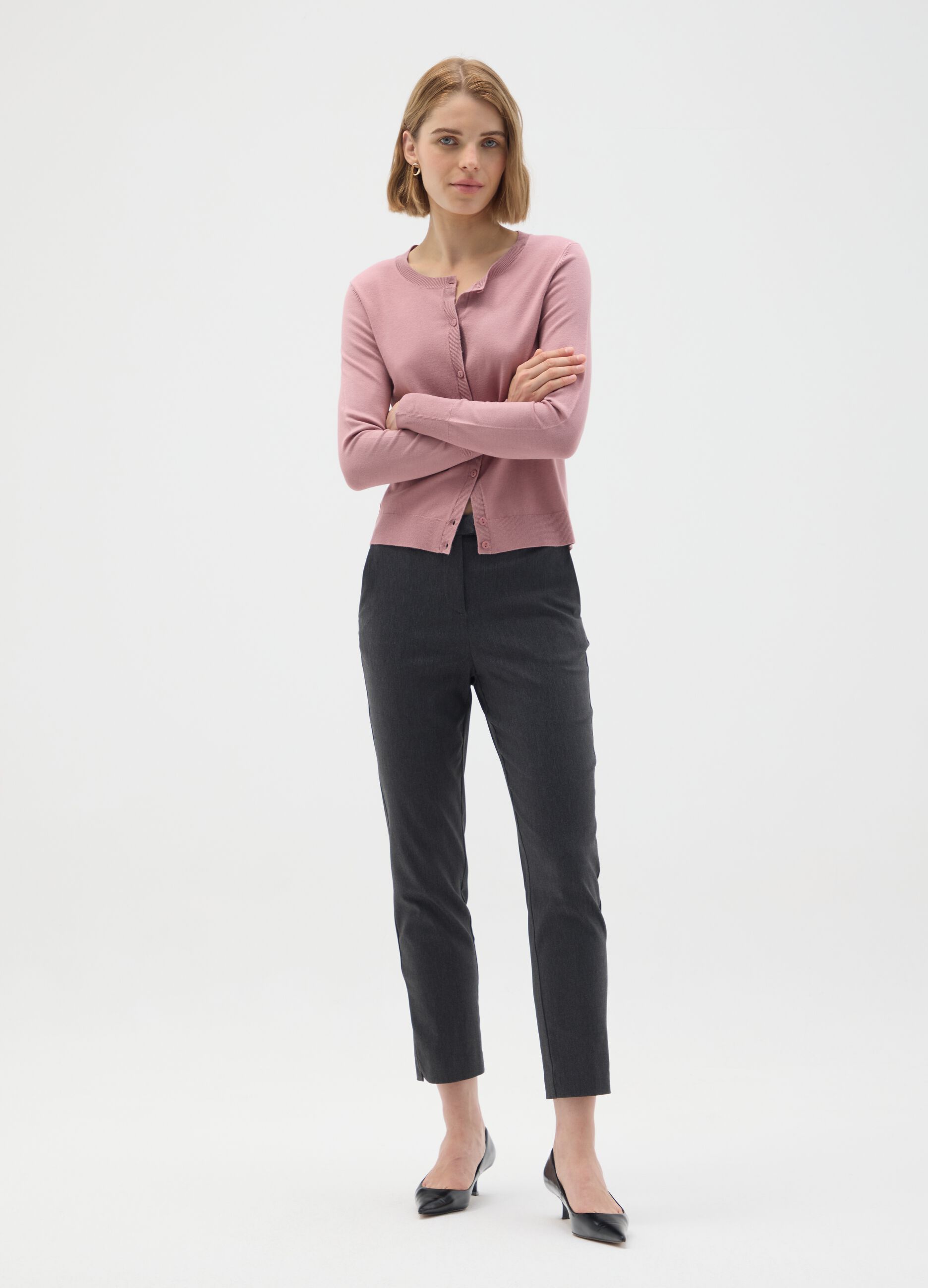 Grey viscose blend slim fit trousers
