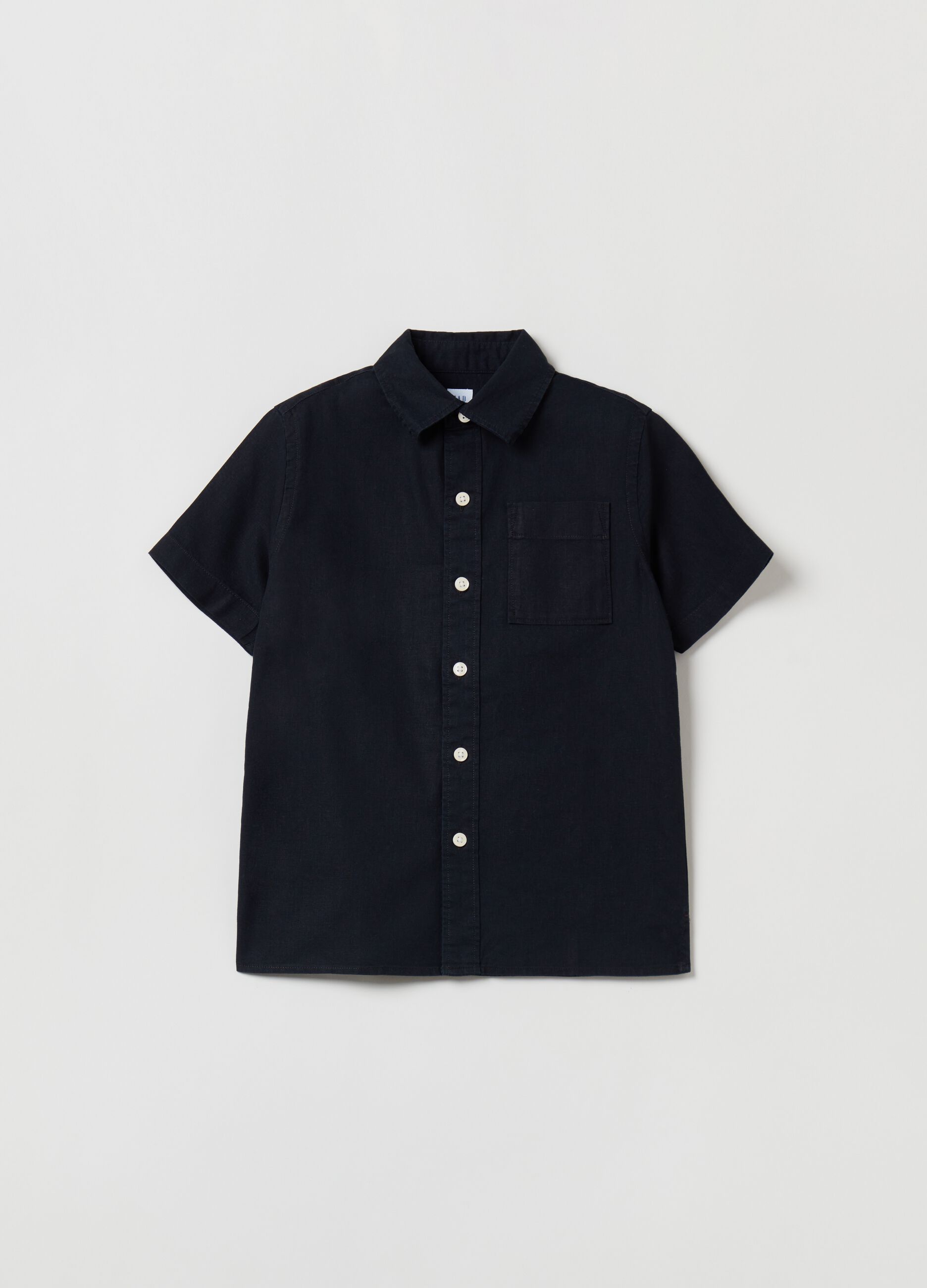 Linen and cotton shirt with short sleeves