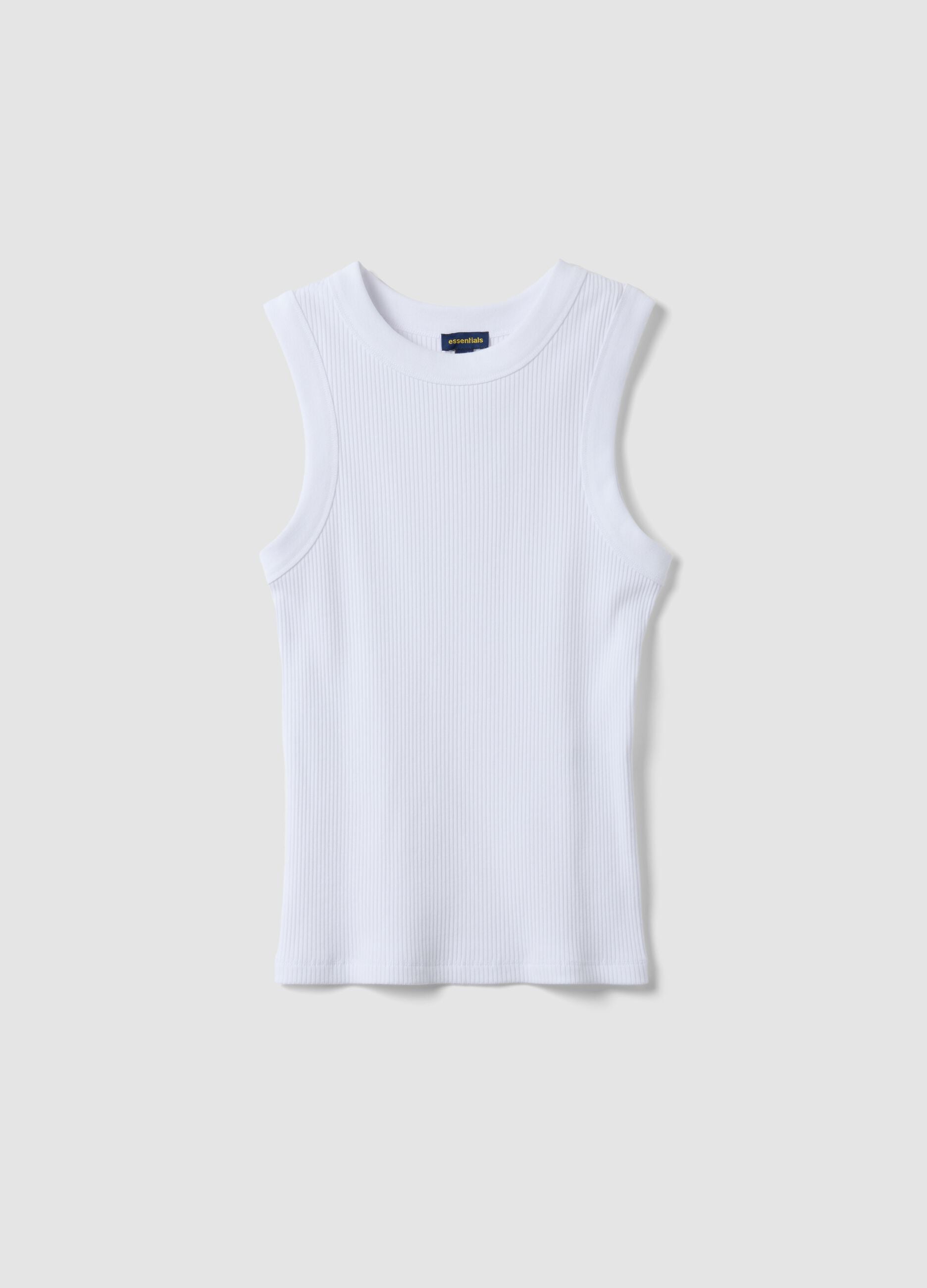 White fitted ribbed stretch cotton tank top