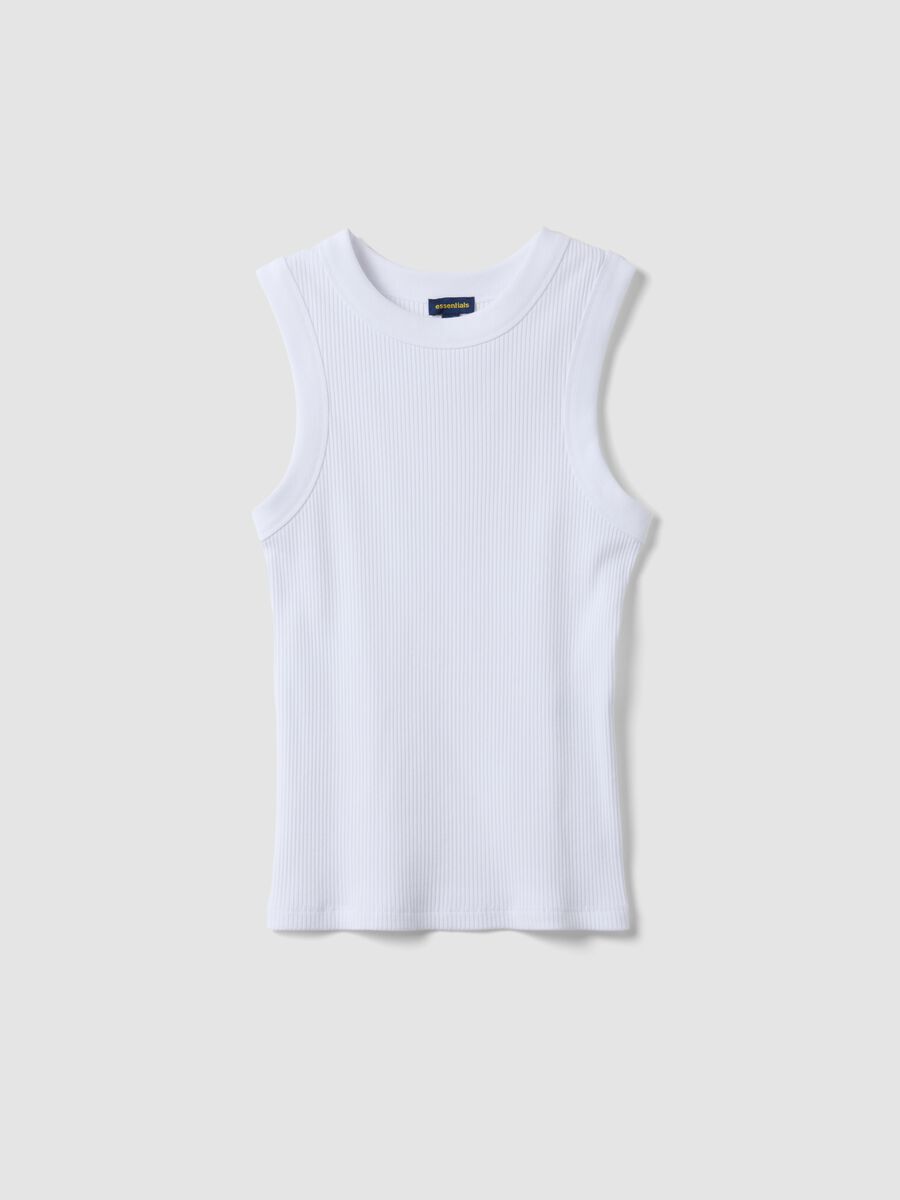 Tank top bianco in cotone elasticizzato a costine fitted_4