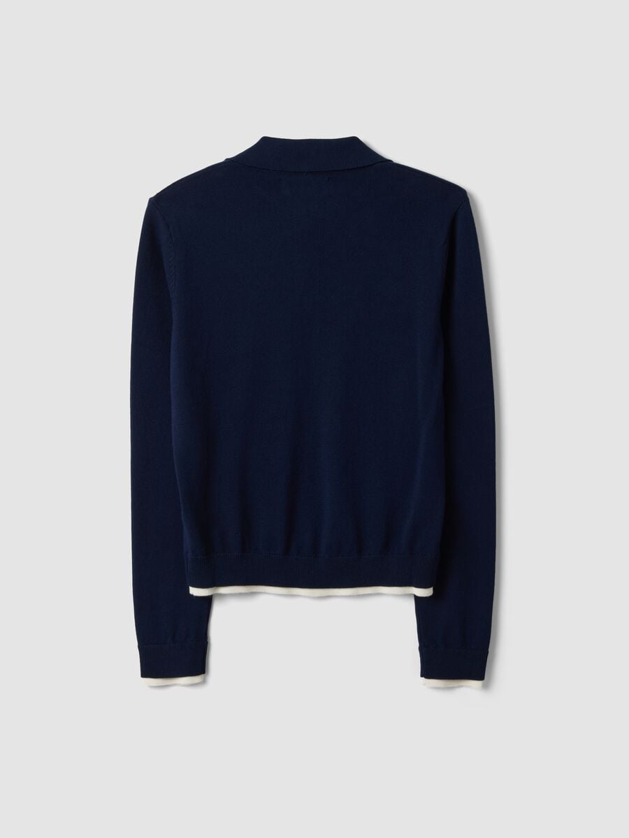 Maglia blu in misto viscosa con colletto polo regular fit_5