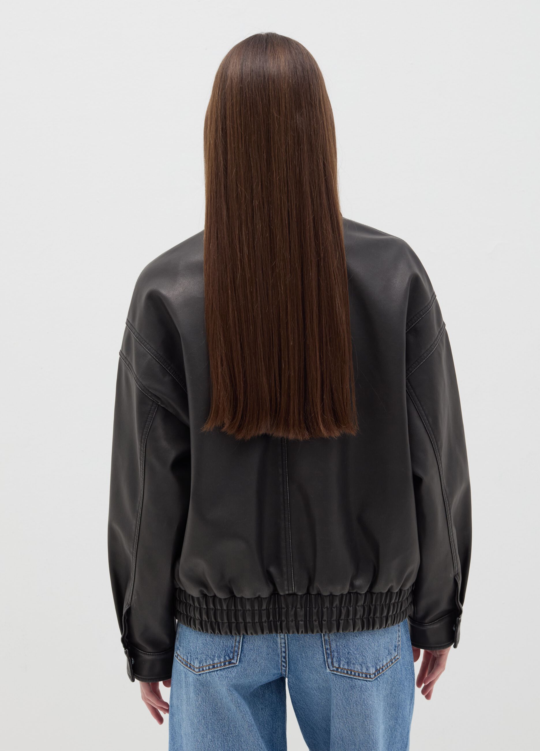 Short bomber jacket with shiny effect