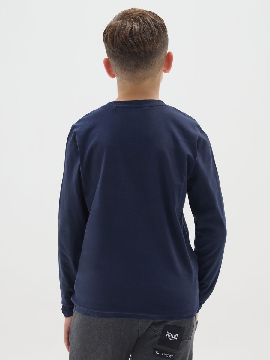 T-shirt a maniche lunghe da ragazzo in puro cotone blu_1
