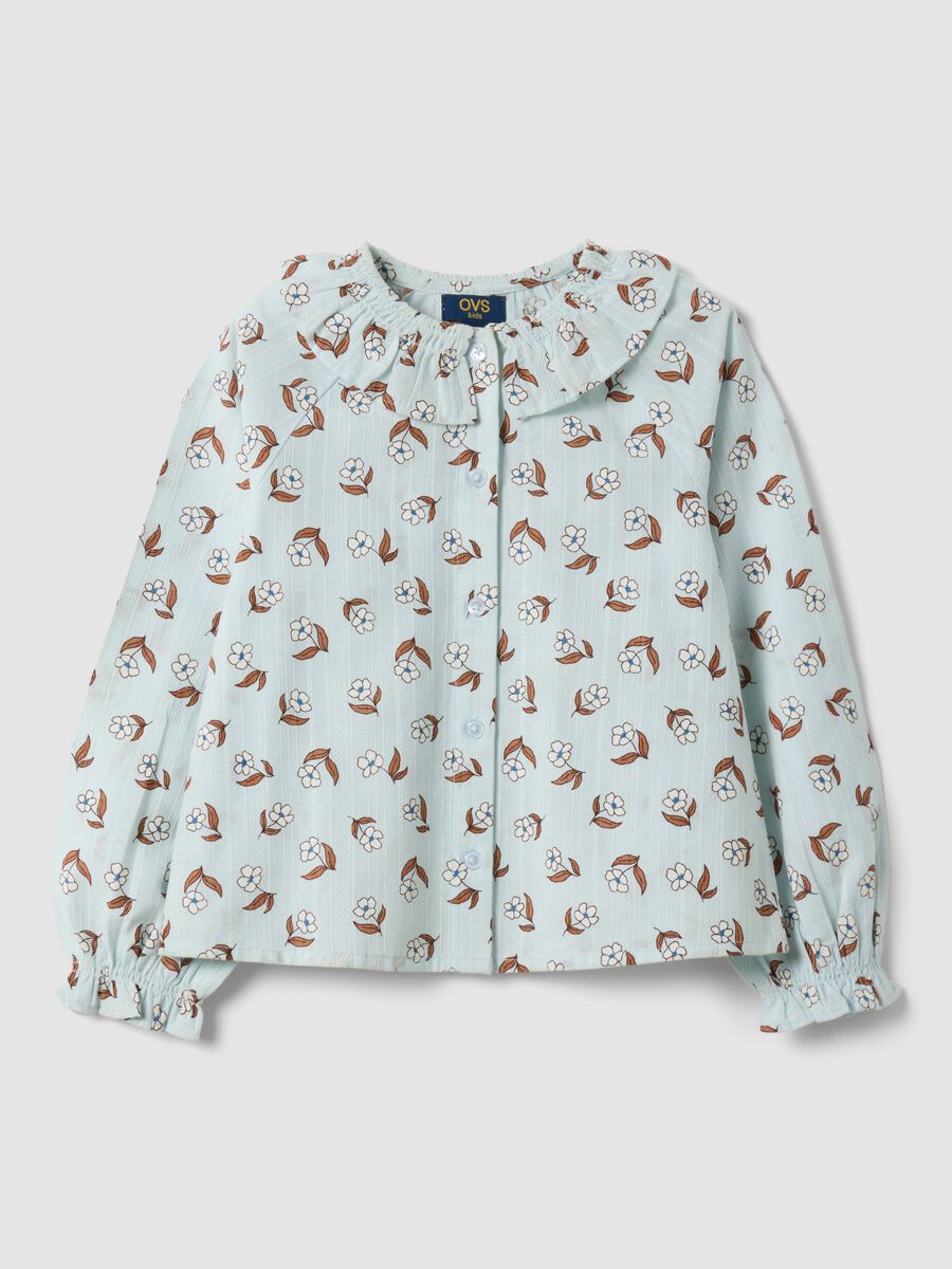 Camicia azzurra in puro cotone con stampa floreale_0
