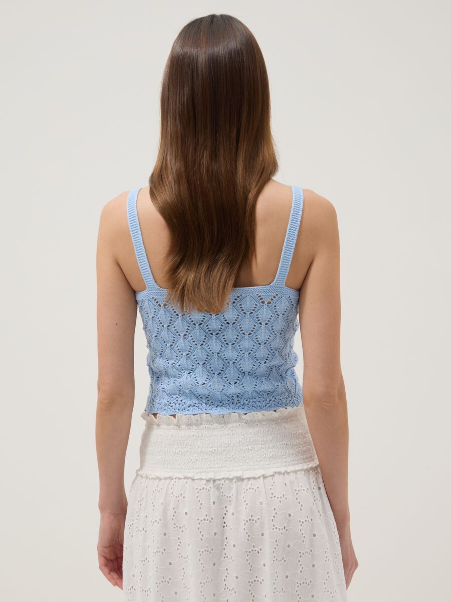 Tank Top azzurro in crochet di puro cotone regular fit_3