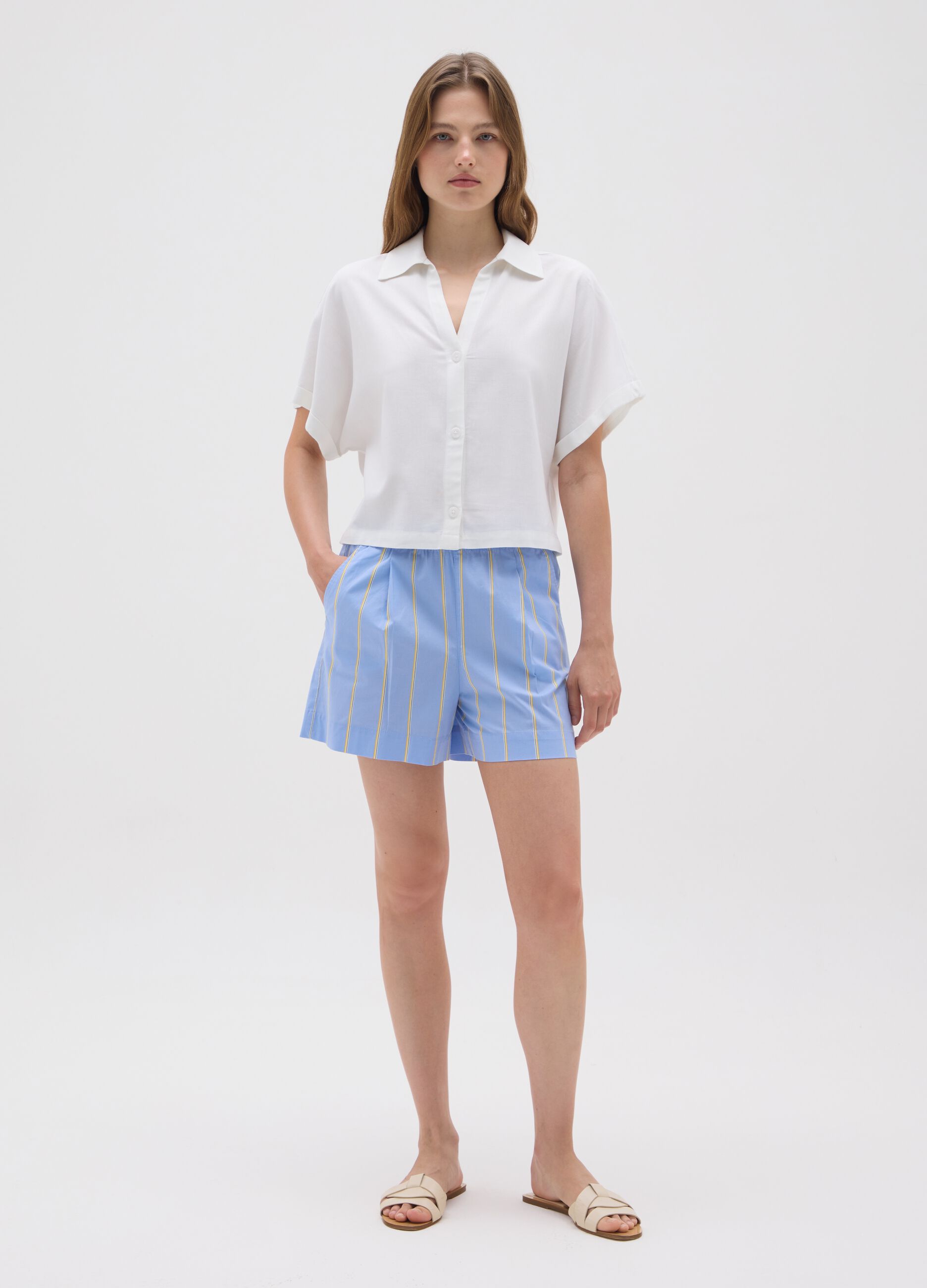 Shorts da donna in cotone elasticizzato multicolor