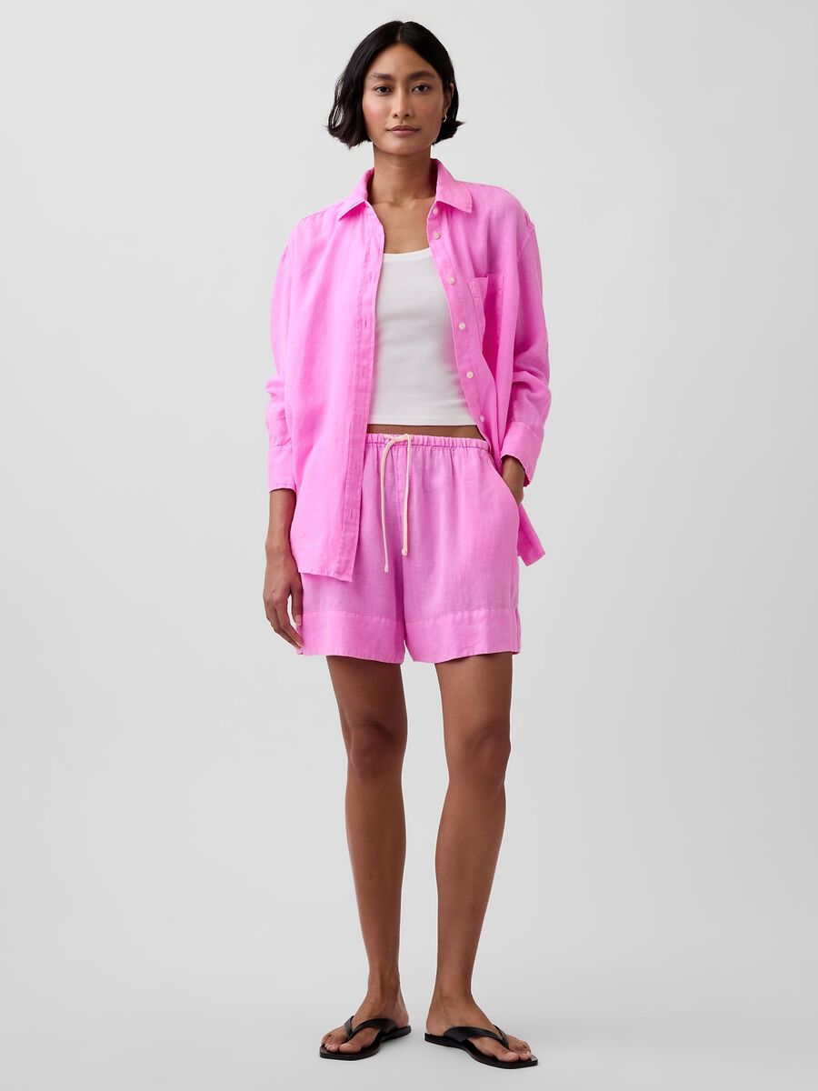 Pure linen shorts with elasticated waist_0