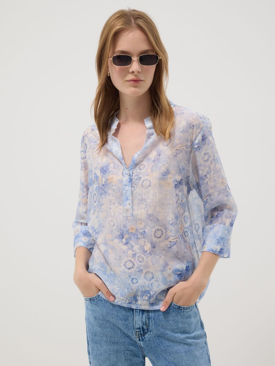 Blue floral lyocell-blend blouse_1