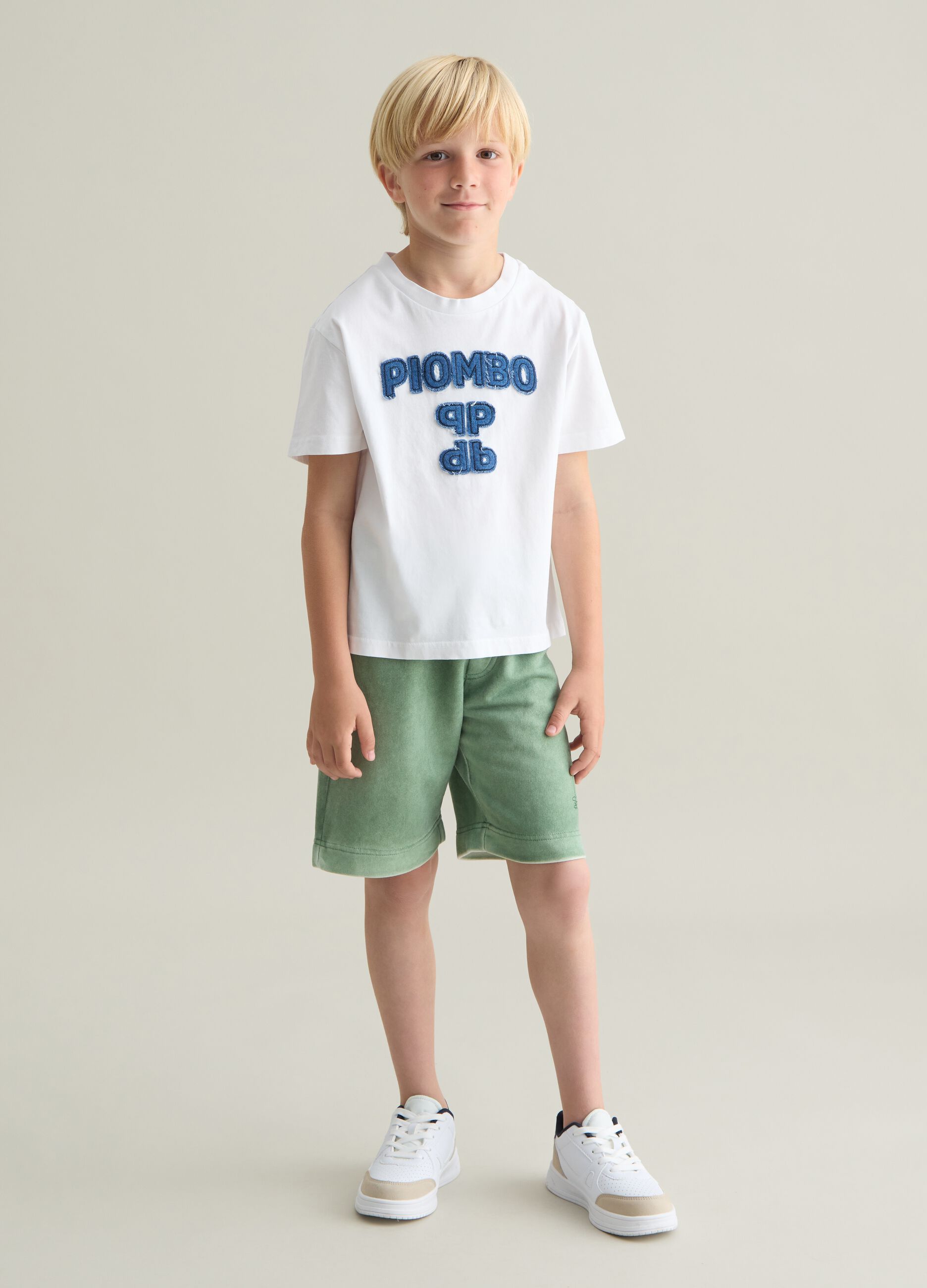 Children's green cotton blend shorts, regular fit